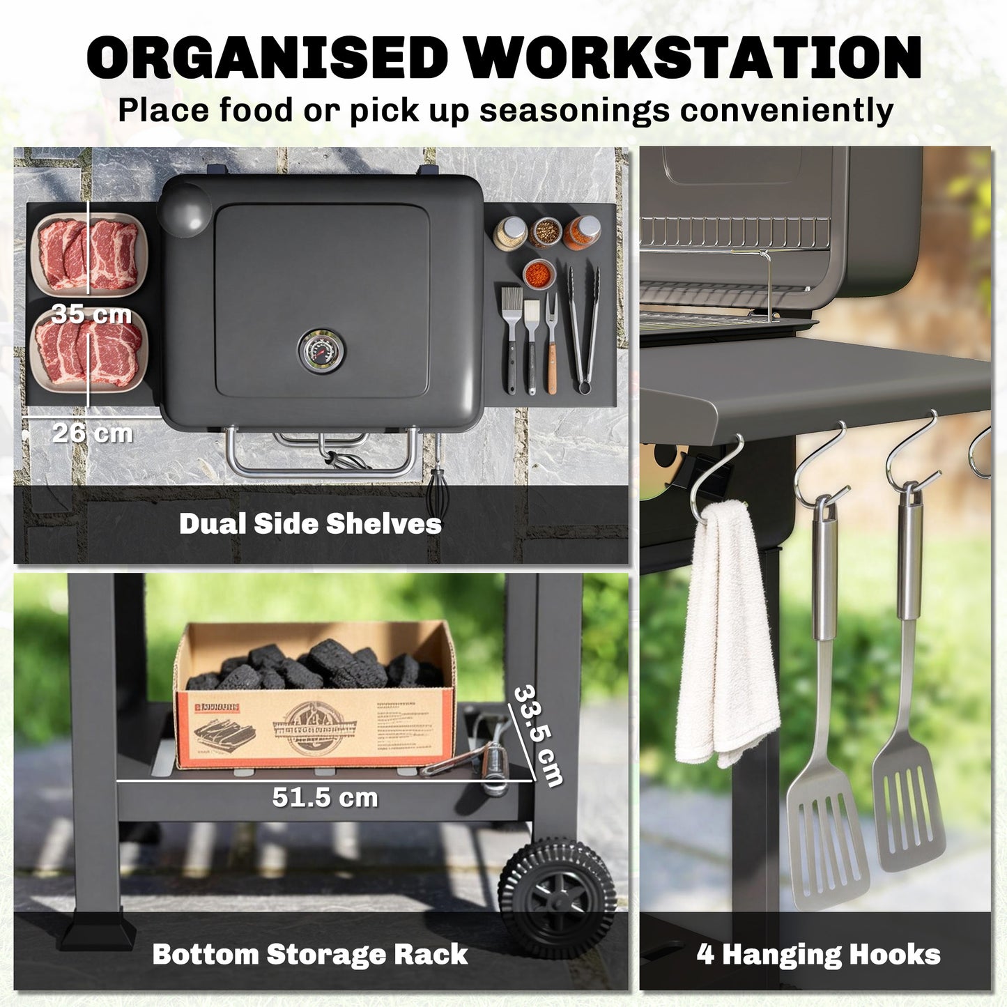 Charcoal BBQ Grill with Adjustable Charcoal Pan