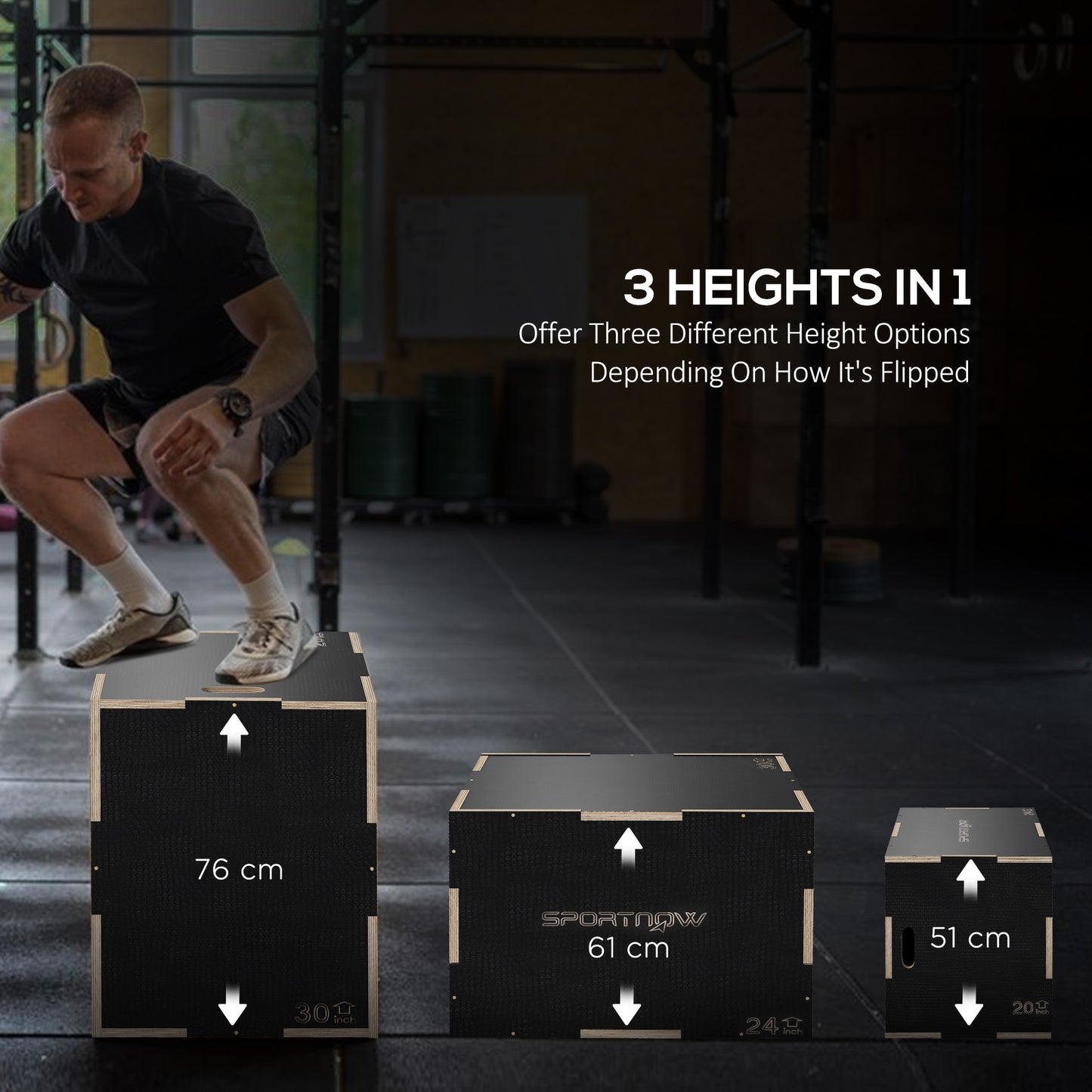 Multi-Faceted Jump Box, Wooden Step Up Box, for Home, Gym, Exercise