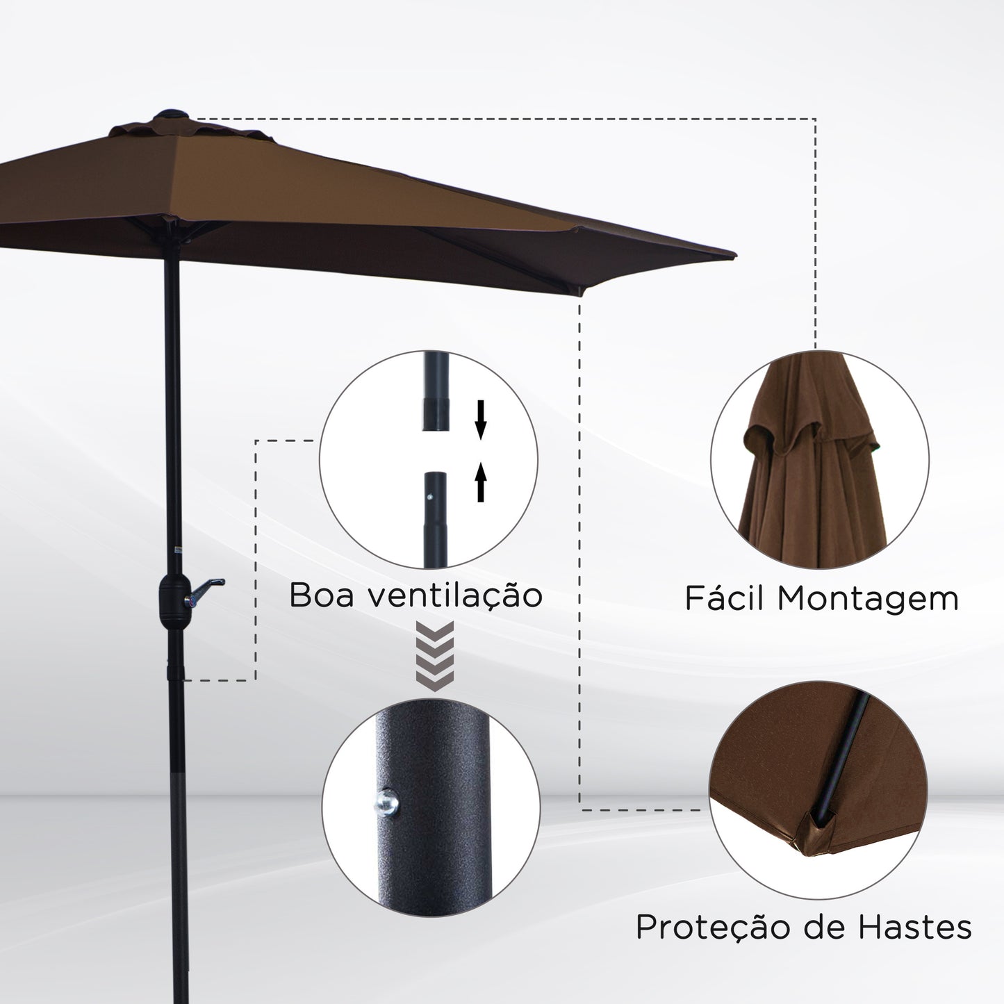 2.7m Balcony Half Parasol Garden Outdoor Umbrella 5 Steel Ribs