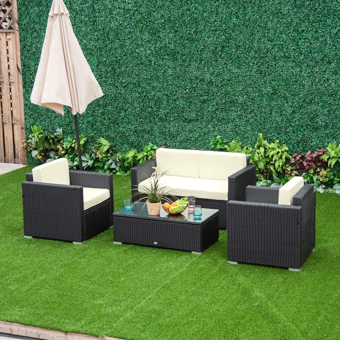 4-Seater Rattan Sofa Set Garden Rattan Furniture Wicker Steel Chair