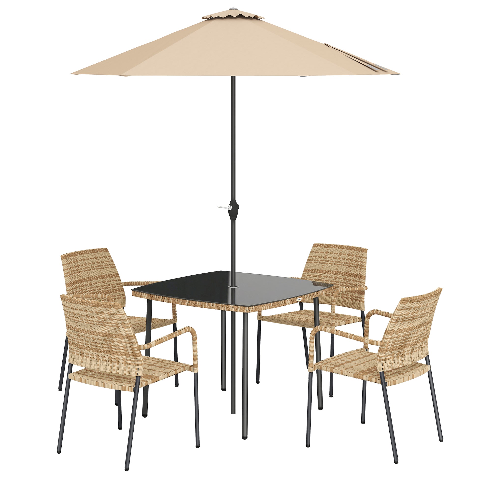 4 Seater Rattan Dining Set with Parasol