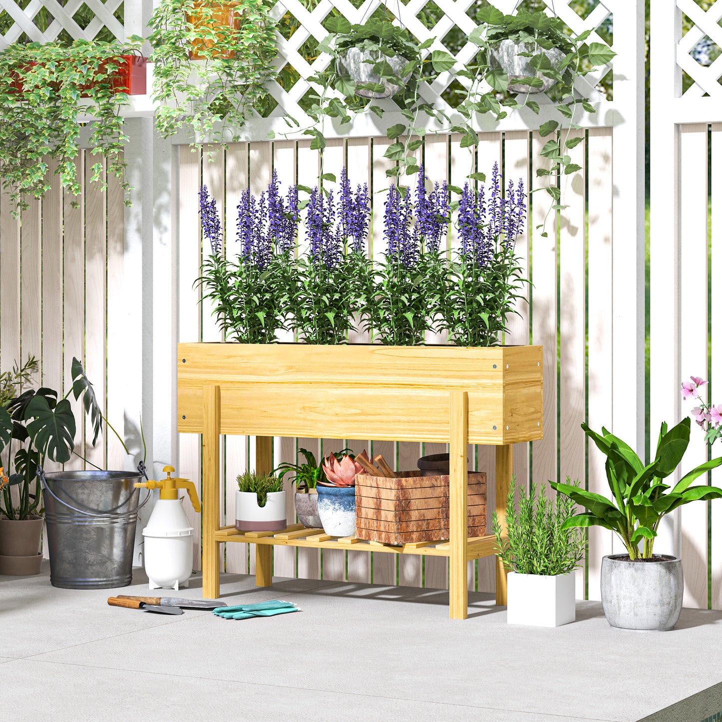 Wooden Raised Garden Bed, Elevated Planter Box with Bed Liner