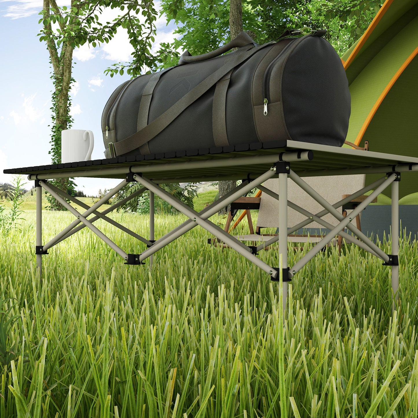 Two-Seater Portable Aluminium Table, with Roll-Up Tabletop and Bag