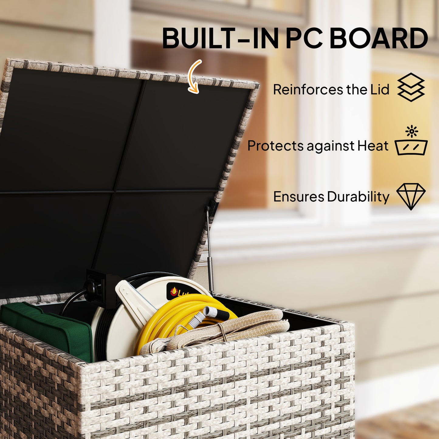 253L Garden Storage Box, Rattan Deck Box with Zipped Liner