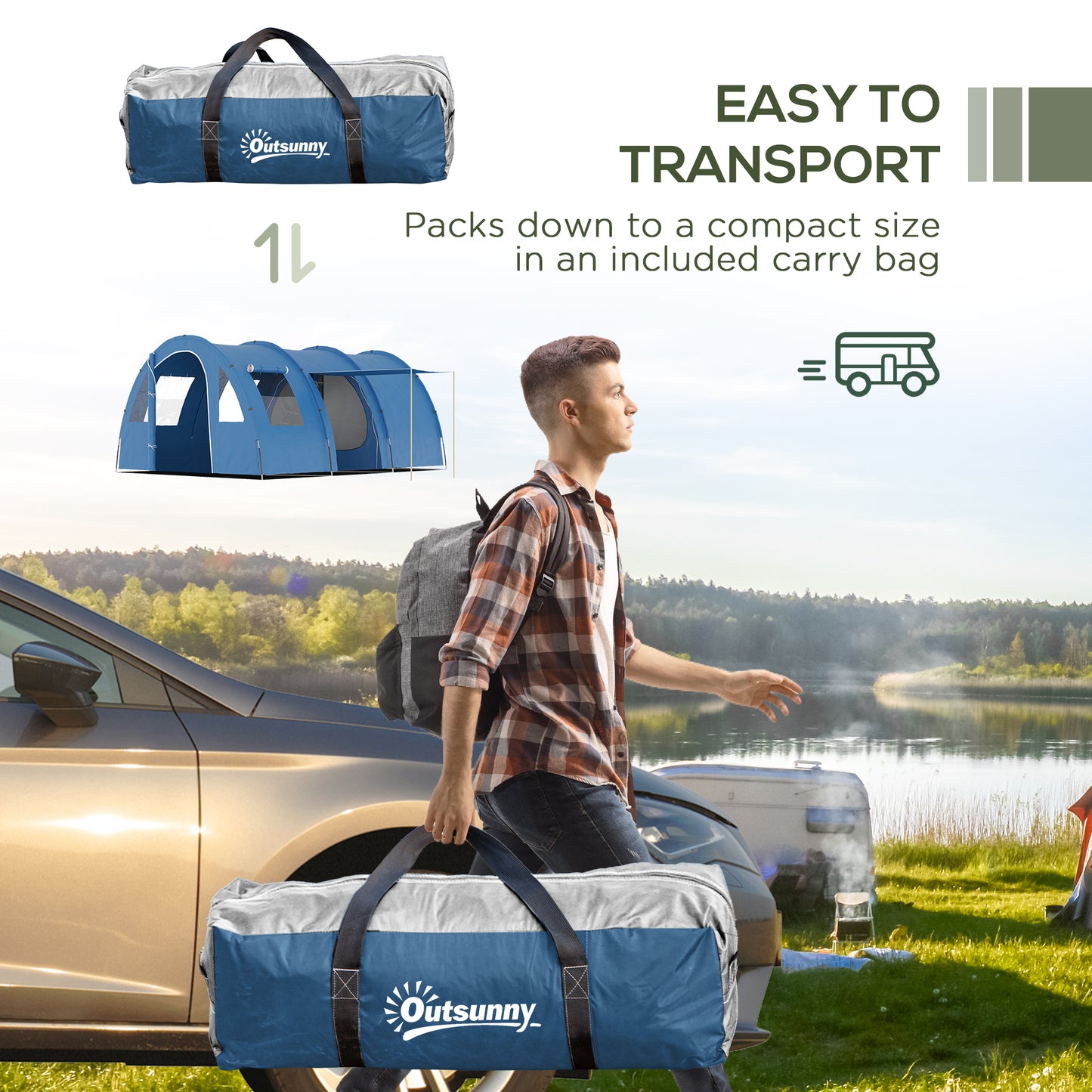 5-6 Man Camping Tent with 2 Room, Floor and Carry Bag