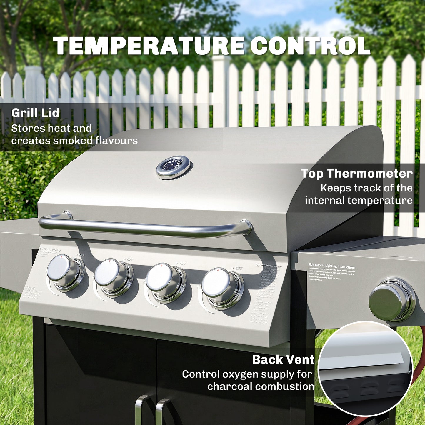 4+1 Burner Gas BBQ Grill with Side Burner