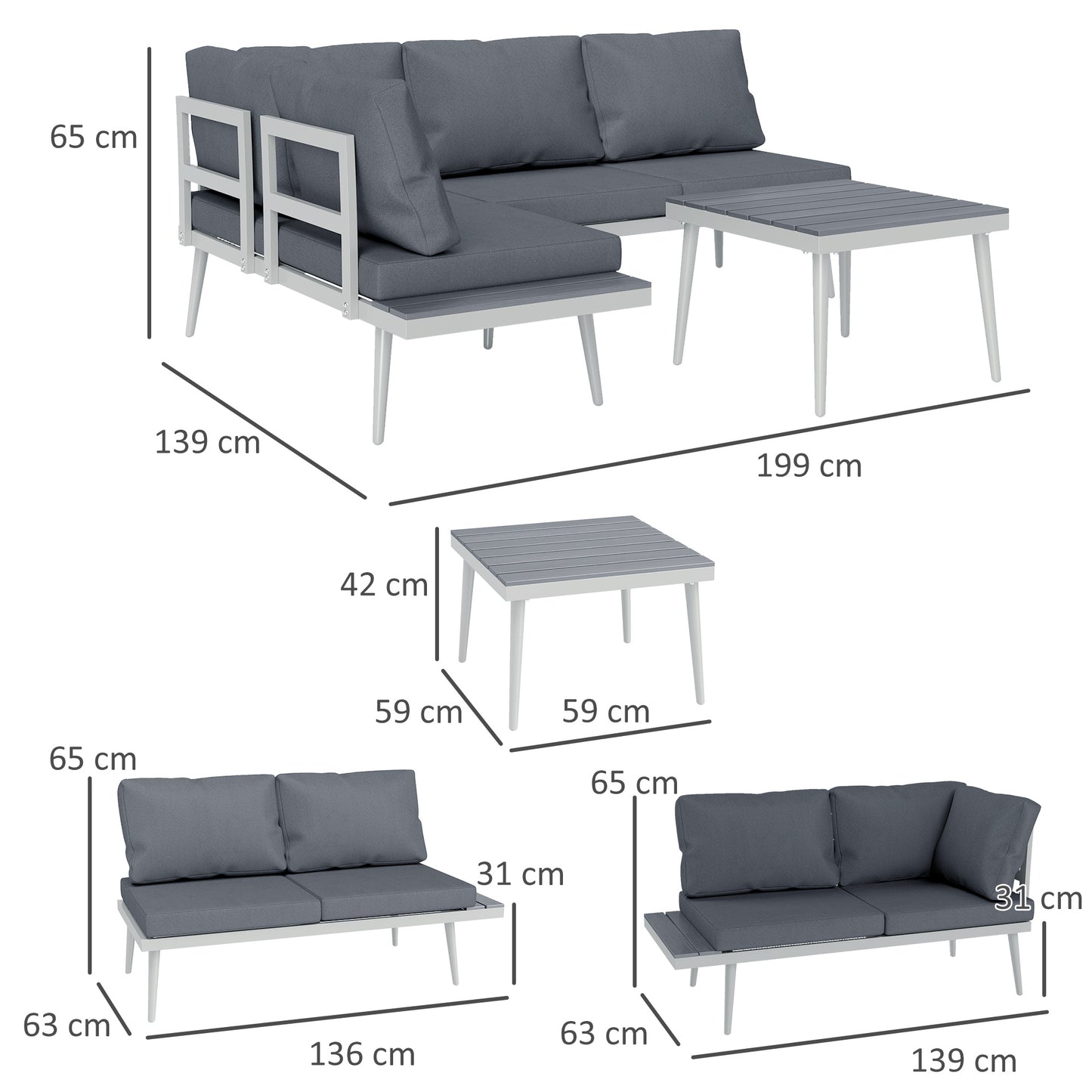 3 Piece Garden Furniture Set with 5-Level Adjustable Lounger