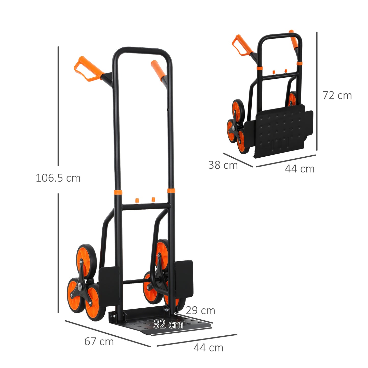 Six-Wheel Folding  Sack Barrow Trolley - Black/Orange