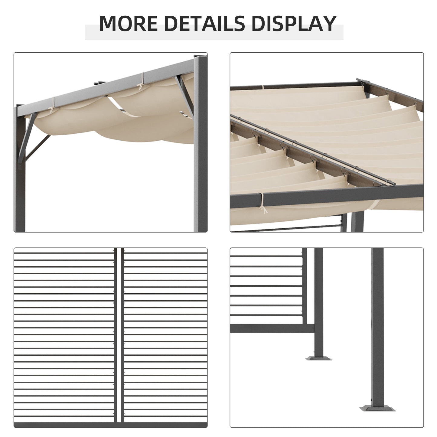 3 x 2.8m Metal Pergola, with Retractable Fabric Roof