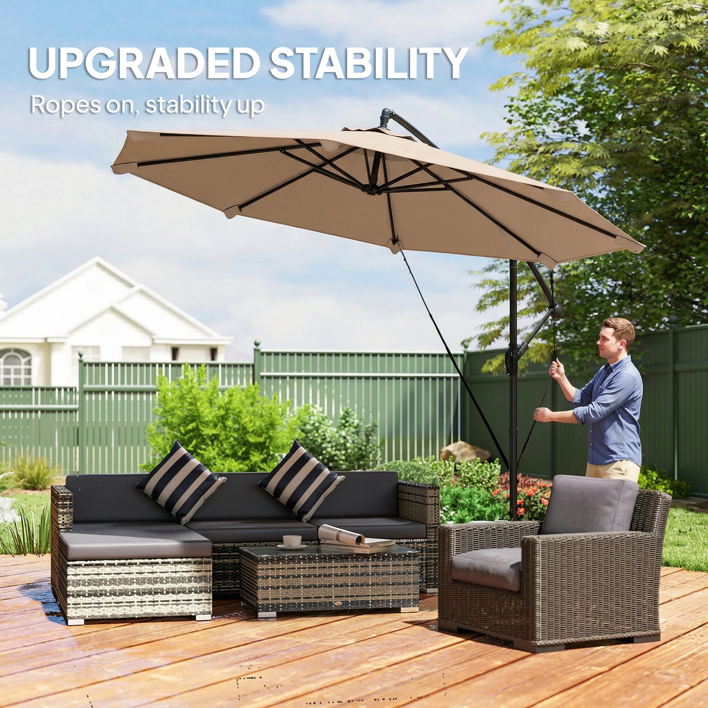 3 m Cantilever Parasol with Protective Cover and Wind Ropes