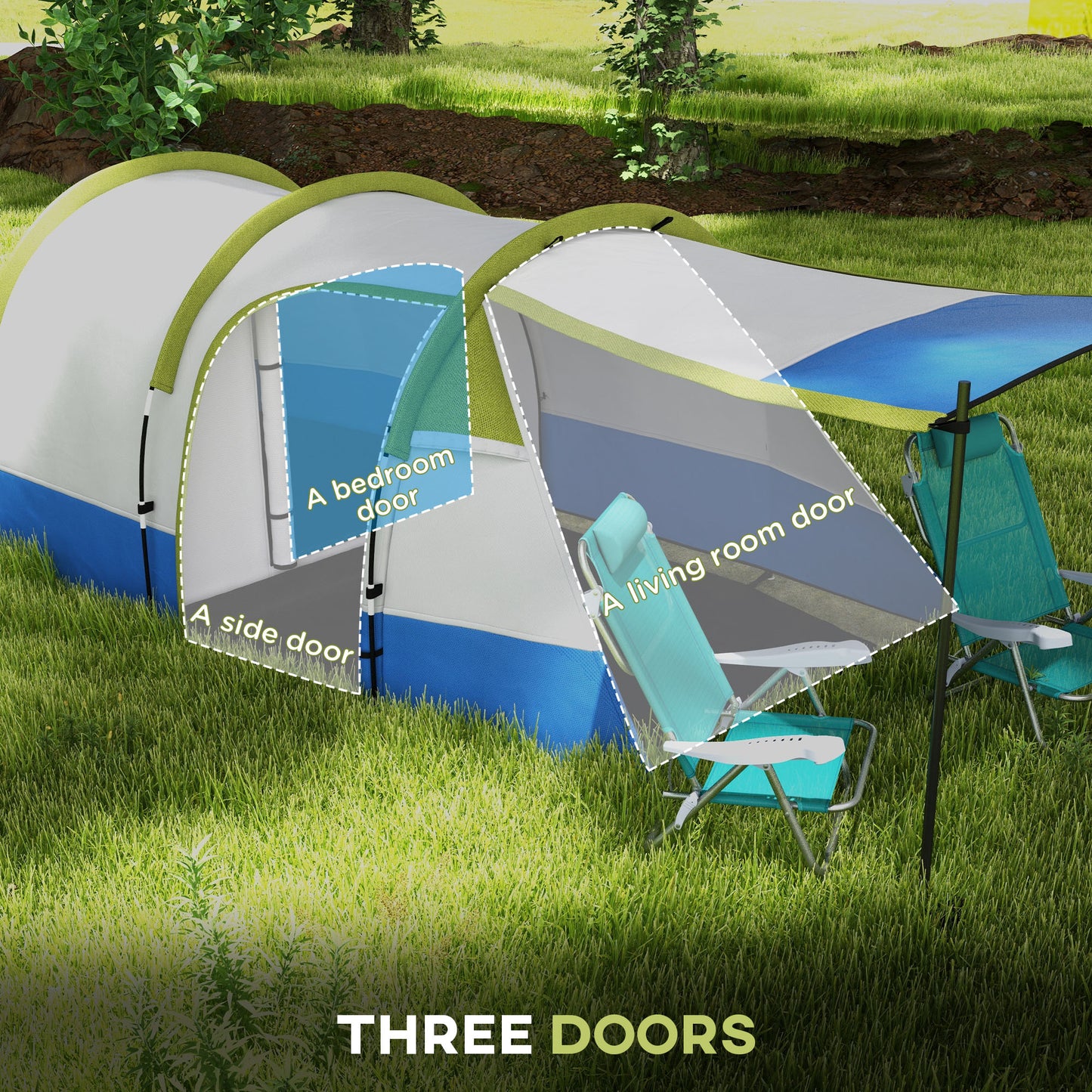 Three Man Two-Room Tent, with Porch and Accessories