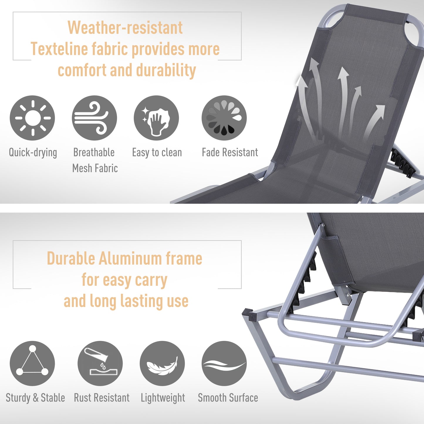 Sun Lounger Relaxer Recliner w/ 5-Position Adjustable Backrest Pool