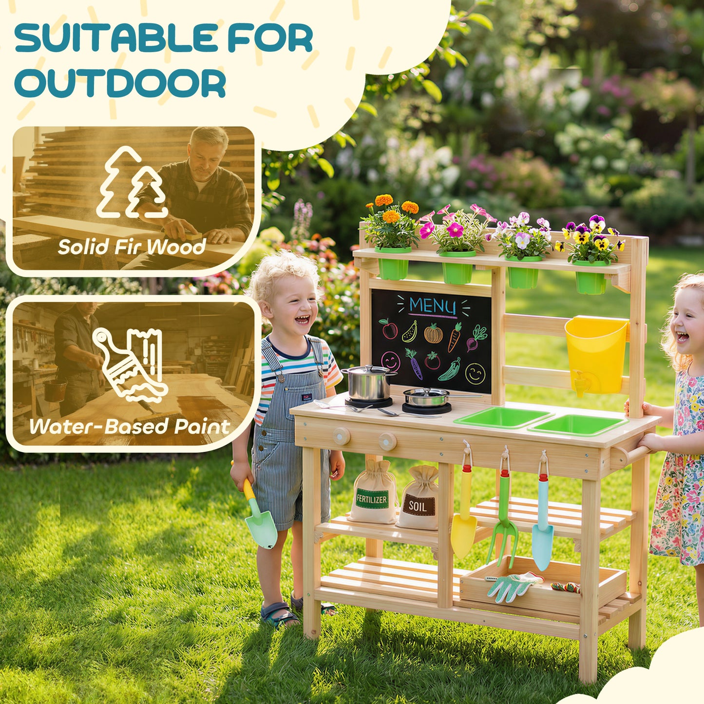 Kids Mud Kitchen, Outdoor Wooden Play Kitchen