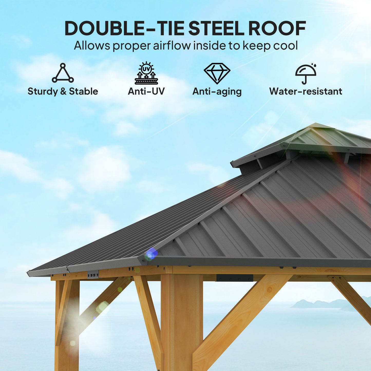 3x(3)M Outdoor Hardtop Gazebo Canopy with 2-Tier Roof