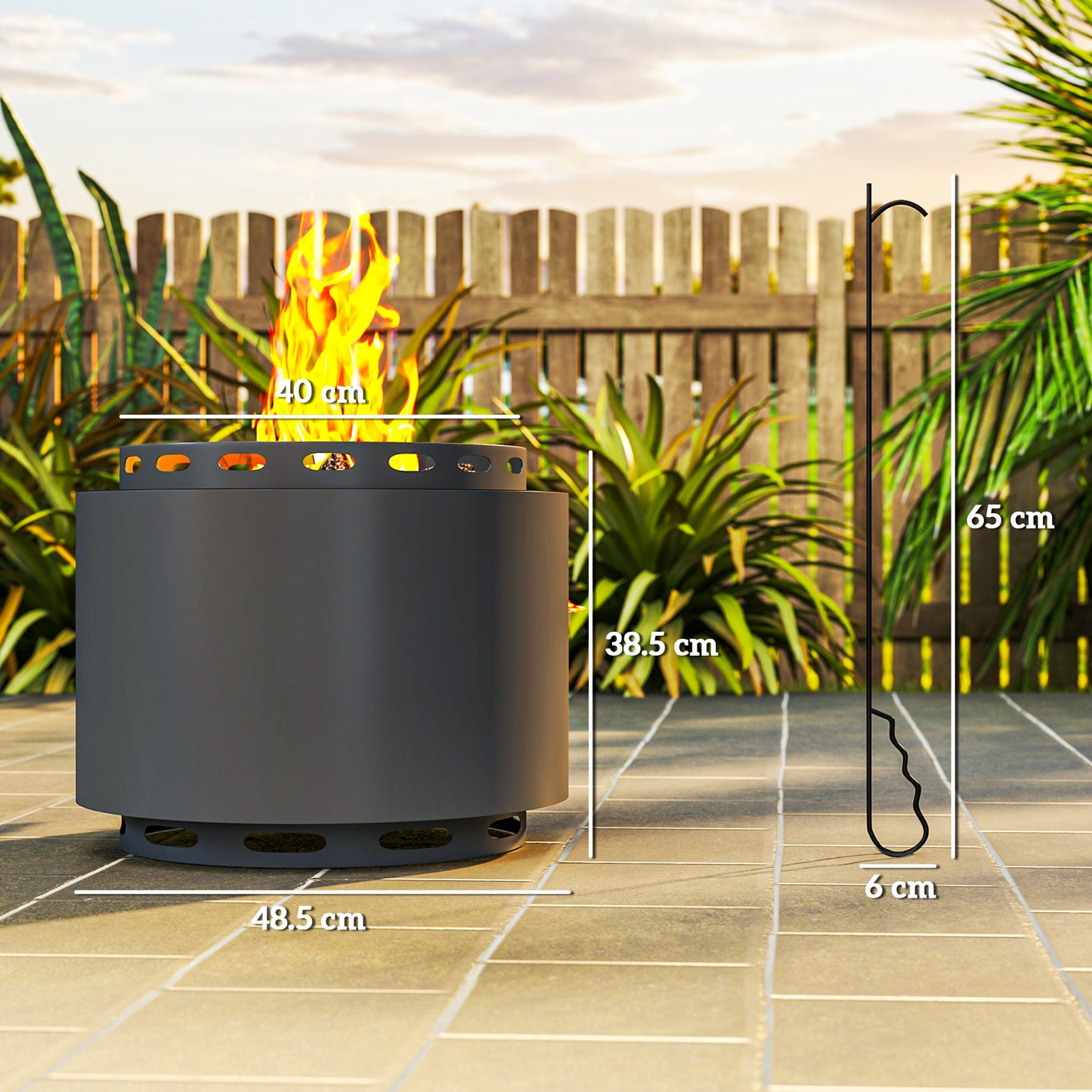 Smokeless Fire Pit, 48.5cm Portable Wood Burning Firepit with Poker (1)