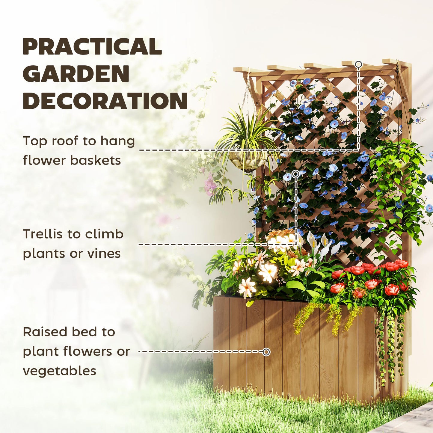 Wooden Planter with Trellis