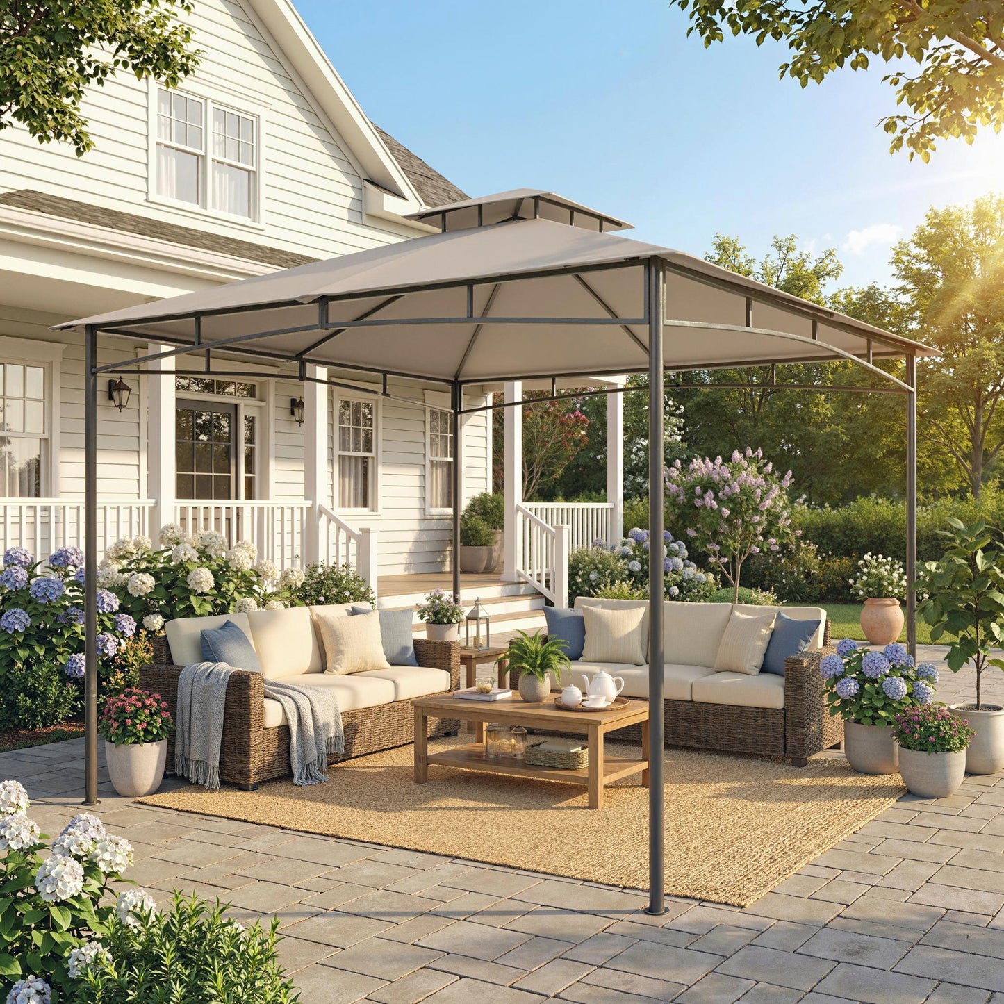 3 x 3 m Gazebo, Garden Gazebo with 2-Tier Roof, Metal Frame