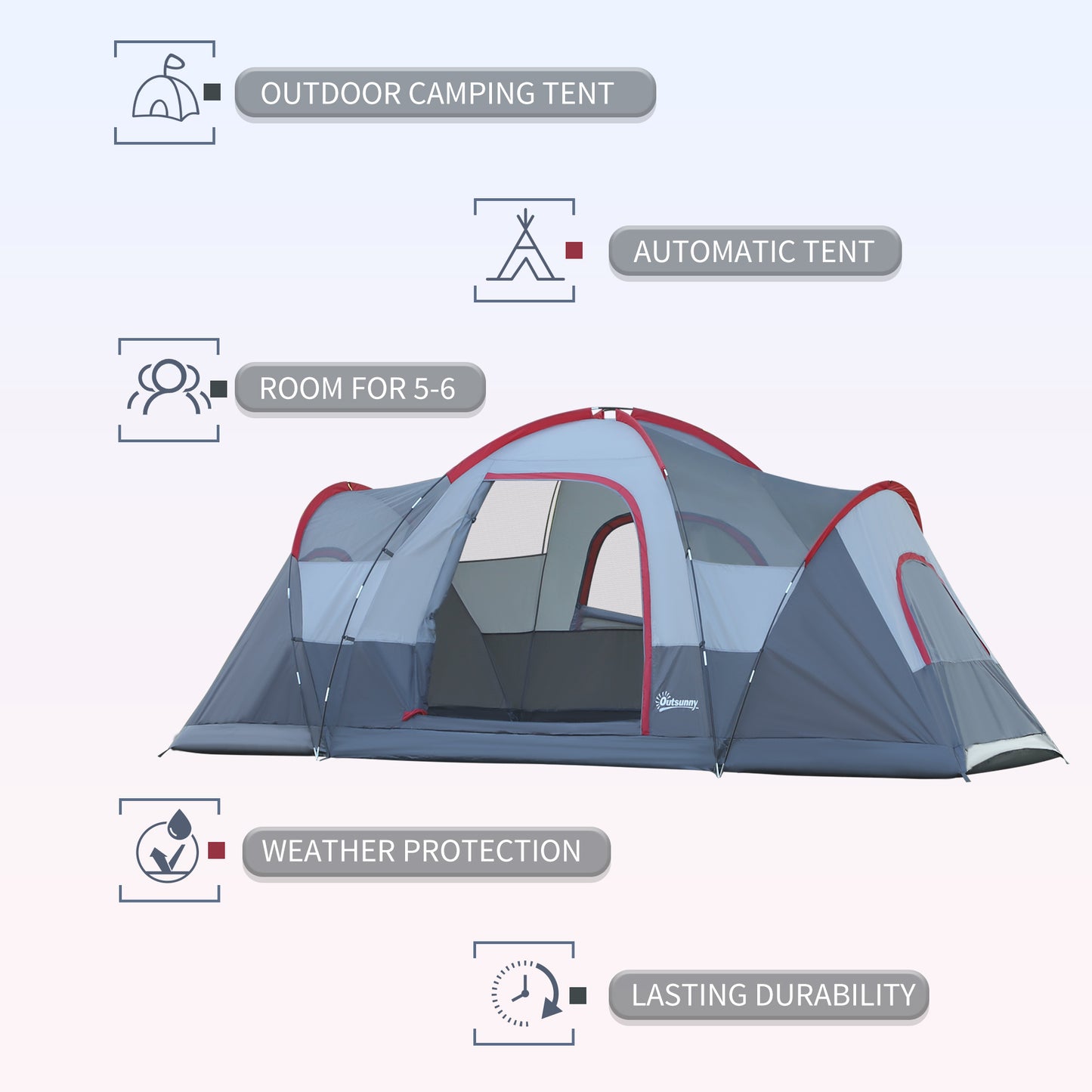 Fibreglass & Steel Frame 5/6 Person Lightweight Camping Tent