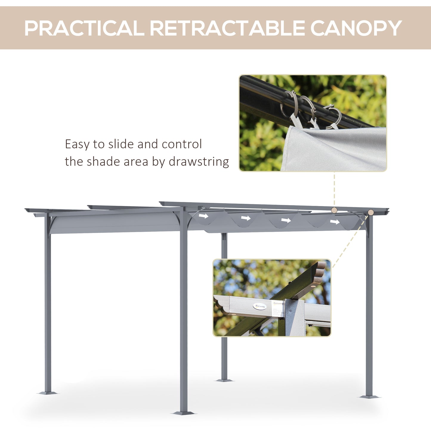 3.5M X 3.5M Metal Pergola Gazebo Awning Retractable Canopy Outdoor