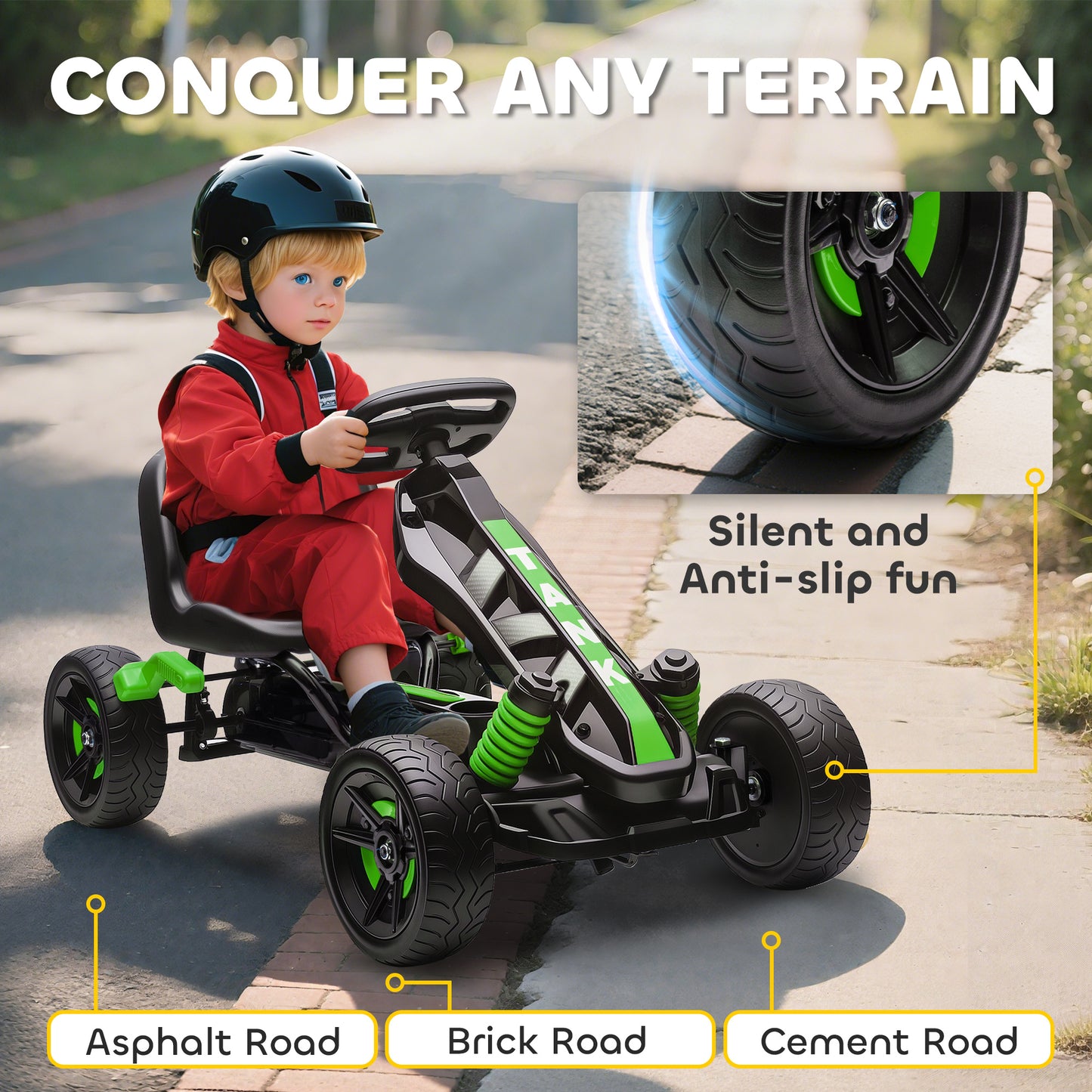 Pedal Go Kart for Kids Aged 3-6 Years, with Freewheel System, Brake