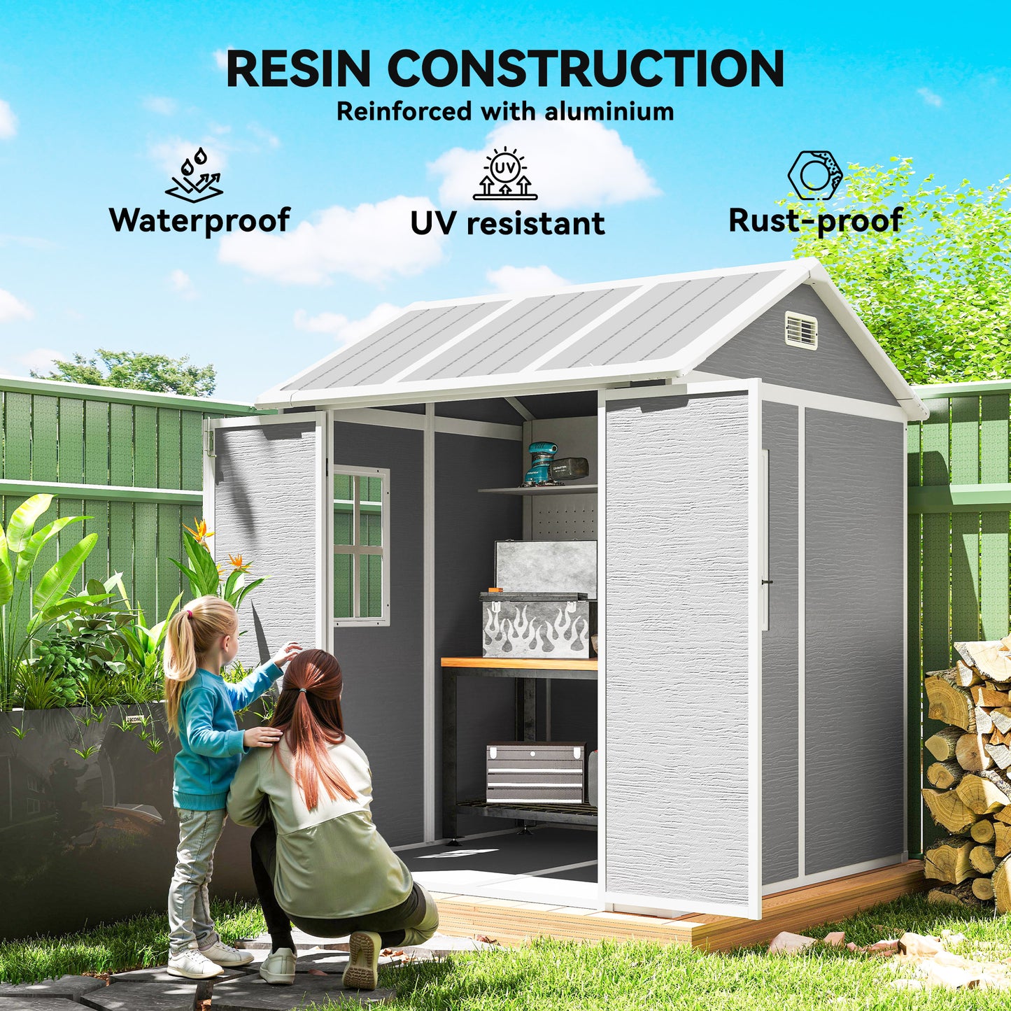 6 x 6ft Garden Shed with Floor, Window, Lockable Doors and Vents