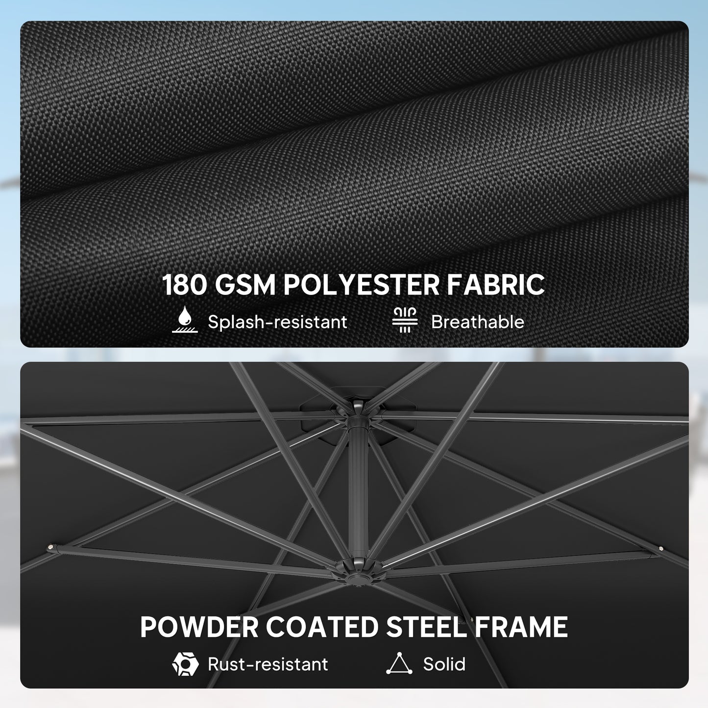 3 m Overhanging Cantilever Parasol, with Cross Base