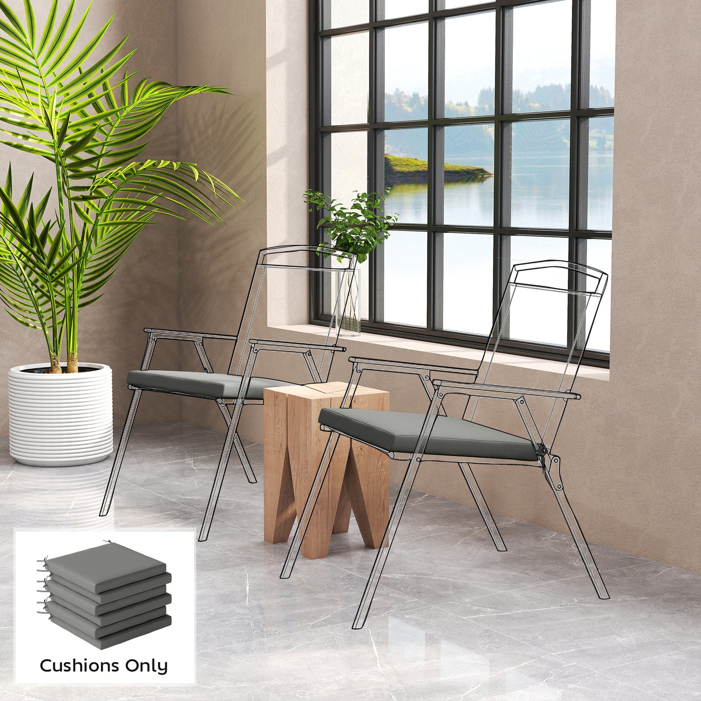 Set of 6 Outdoor Seat Cushions with Machine Washable Cover
