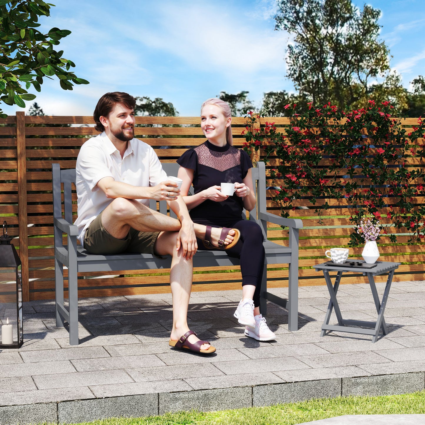 2-Seater Wooden Garden Bench Outdoor Patio Loveseat for Porch