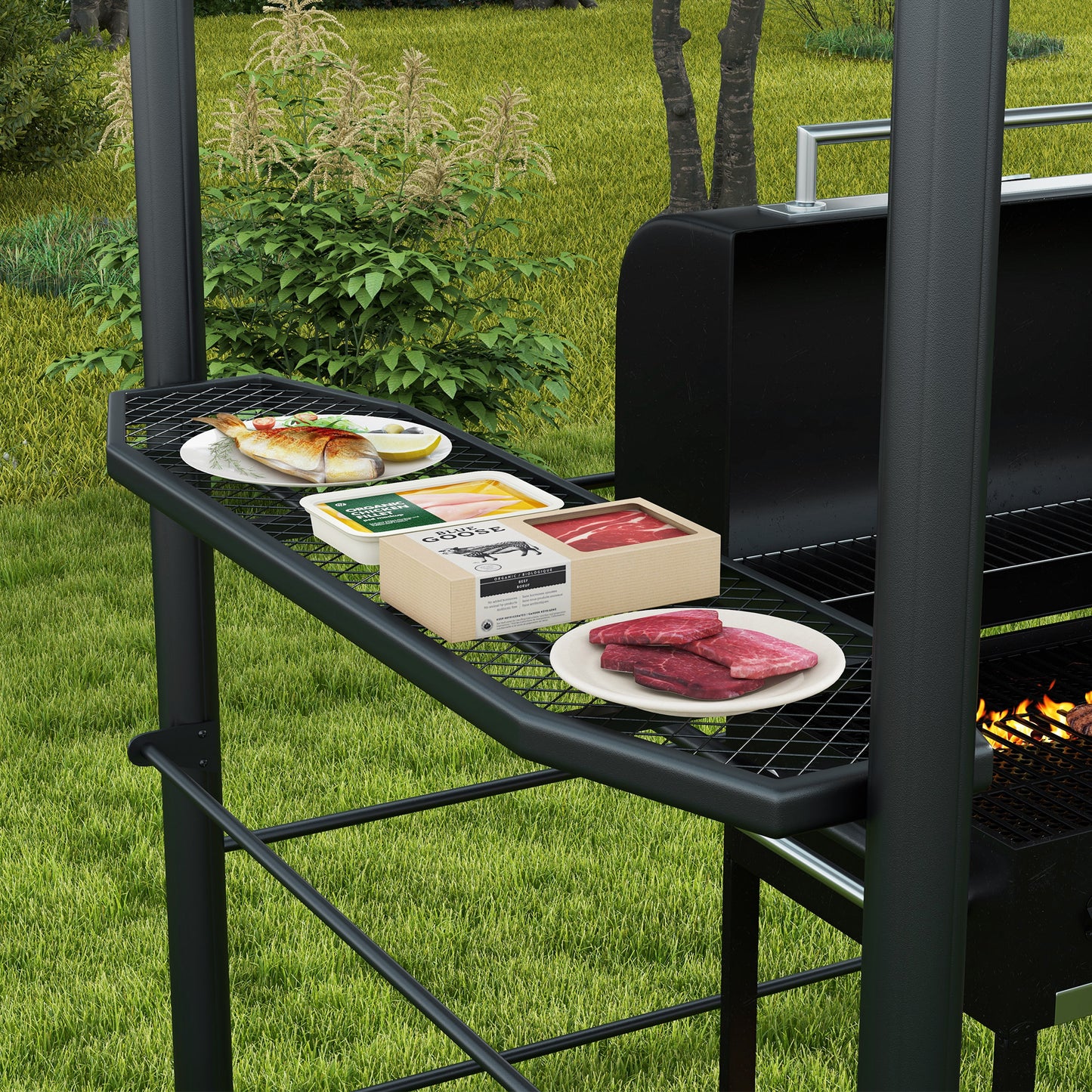 2.4 x 1.5m Outdoor Grill Gazebo with Side Shelves, PC Board Roof