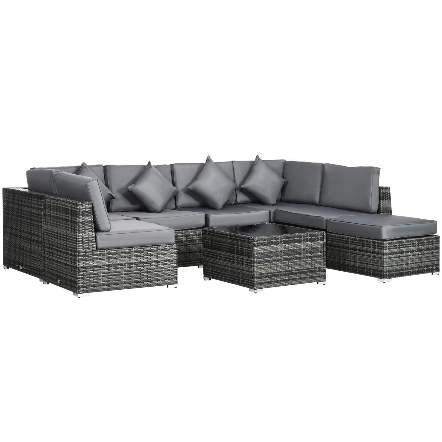 8 Pieces PE Rattan Corner Sofa Set, Outdoor Garden Furniture Set
