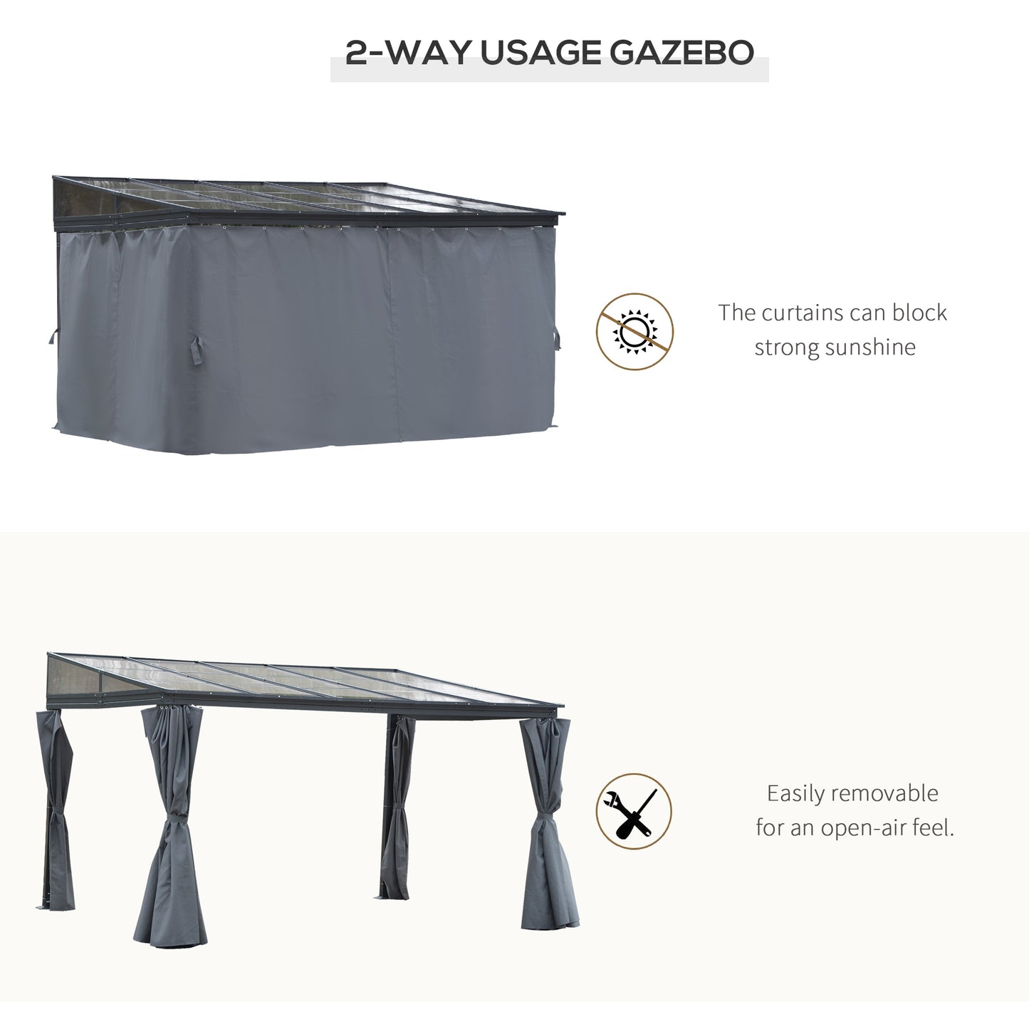 4 x 3(m) Outdoor Hardtop Gazebo with Curtains