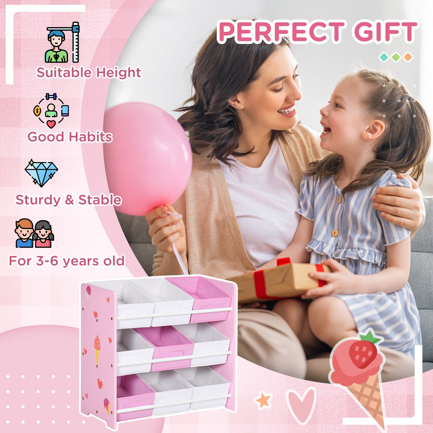Kids Storage Rack, with Nine Removable Baskets, for Nursery, Bedroom