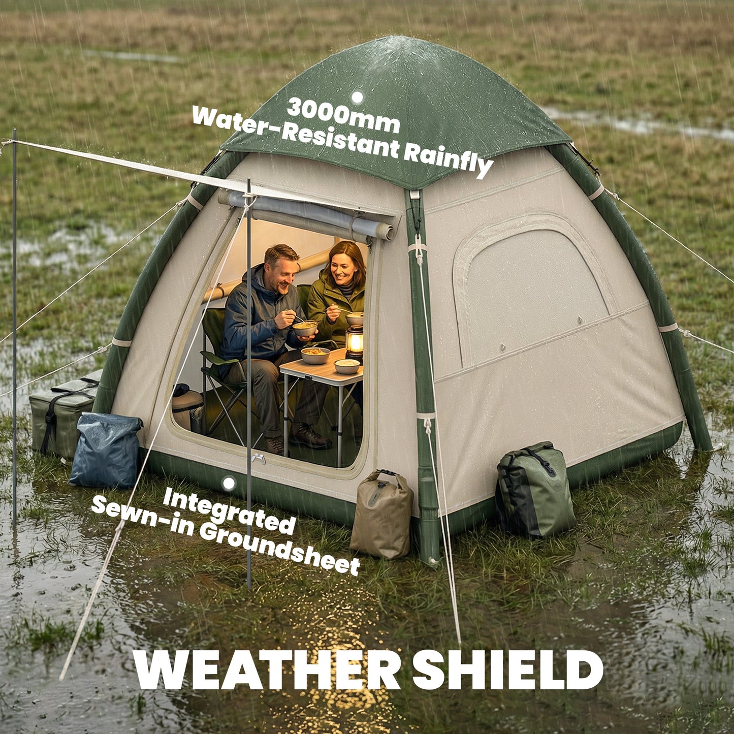 Inflatable Camping Tent with Rainfly