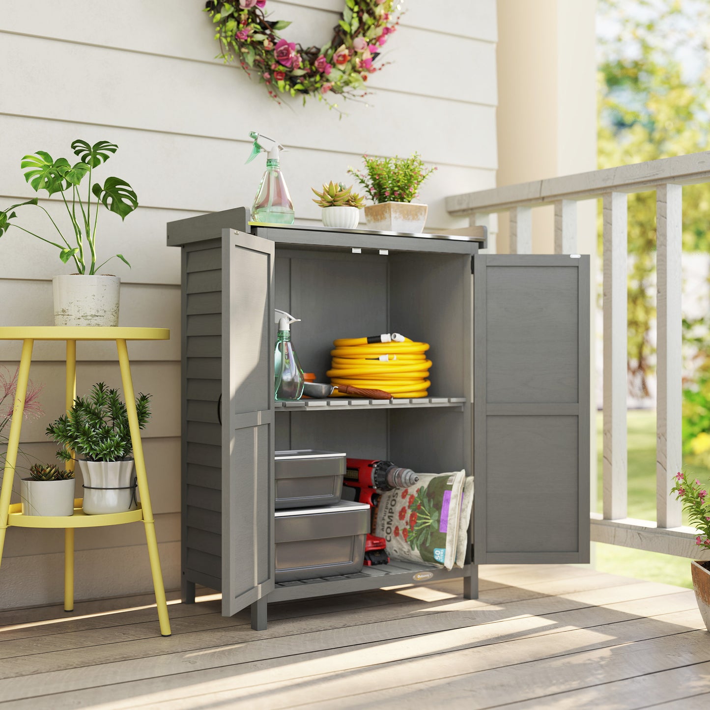 Wooden Garden Shed, Garden Tool Storage Shed with Shelf