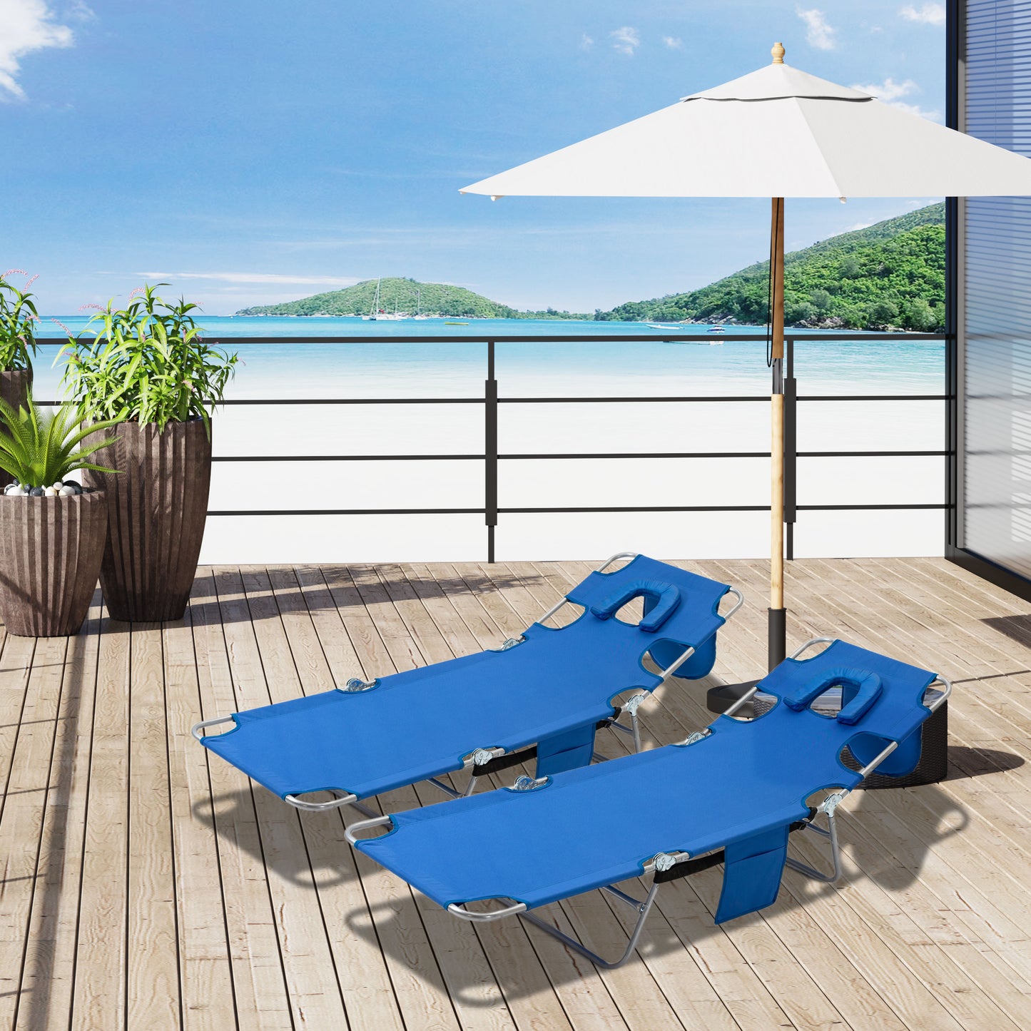 2 Pieces Foldable Sun Lounger with Reading Hole