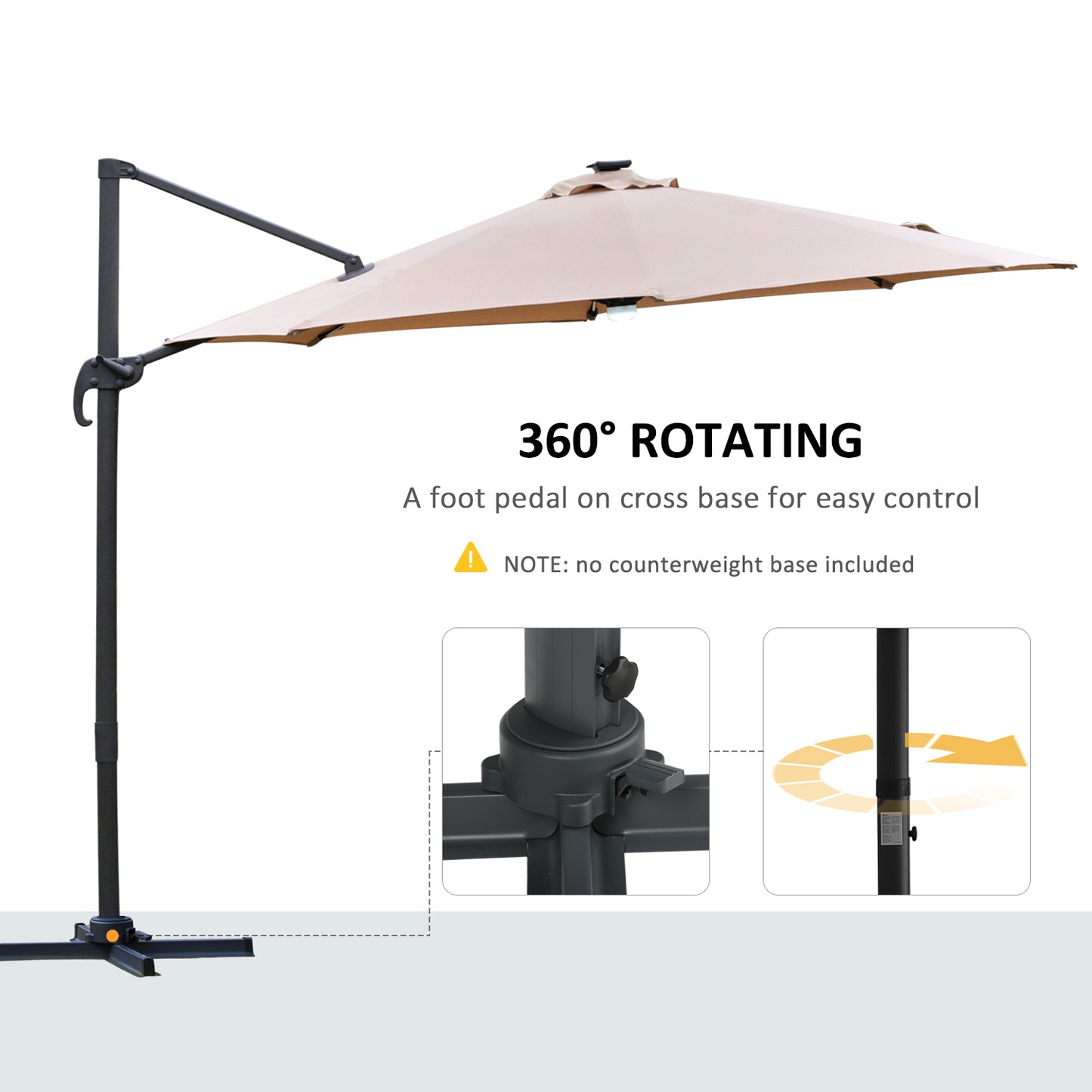3(m) LED Cantilever Parasol Outdoor Sun Umbrella w/ Base Solar Lights