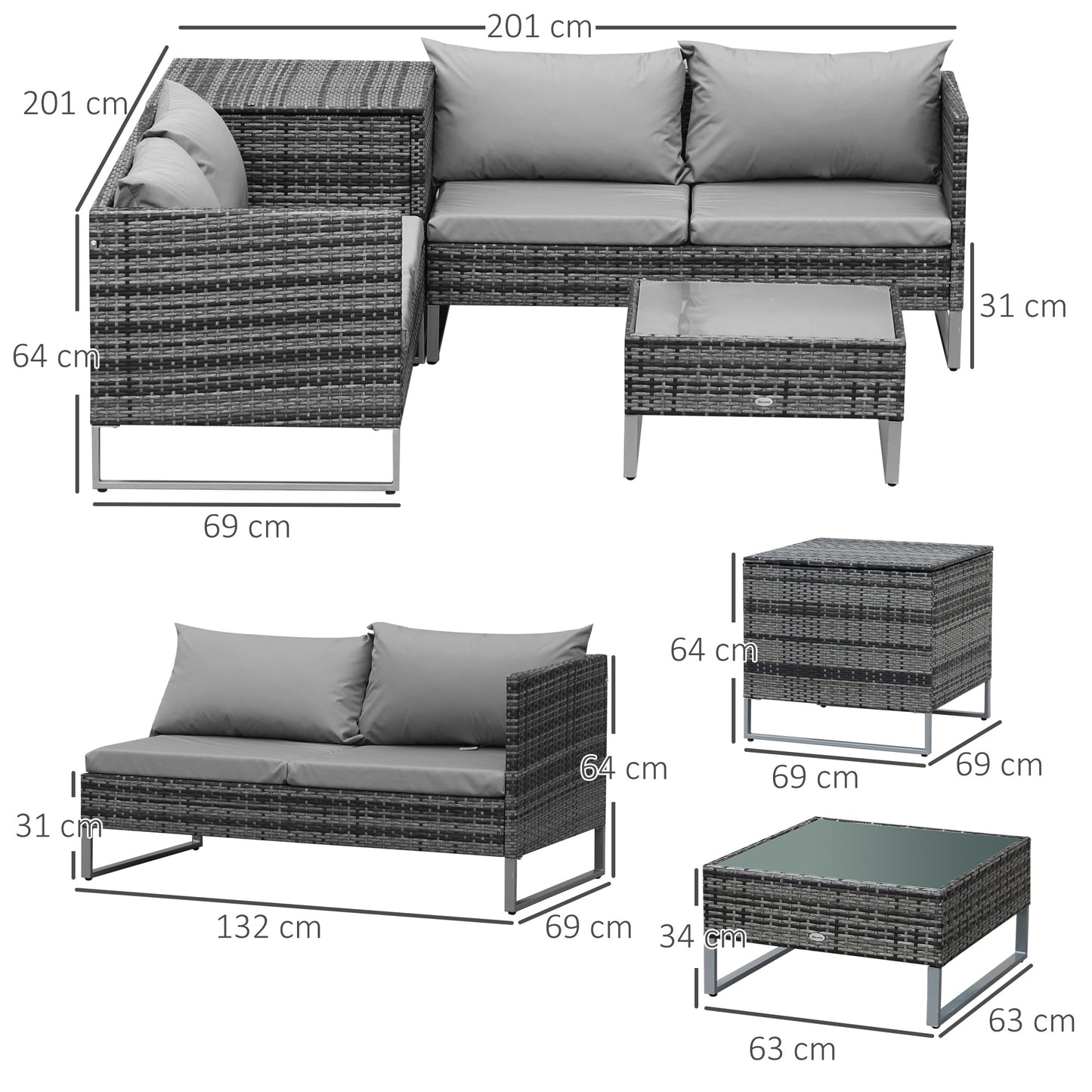 4pc Garden Rattan Wicker Outdoor Furniture Patio Corner Sofa Love