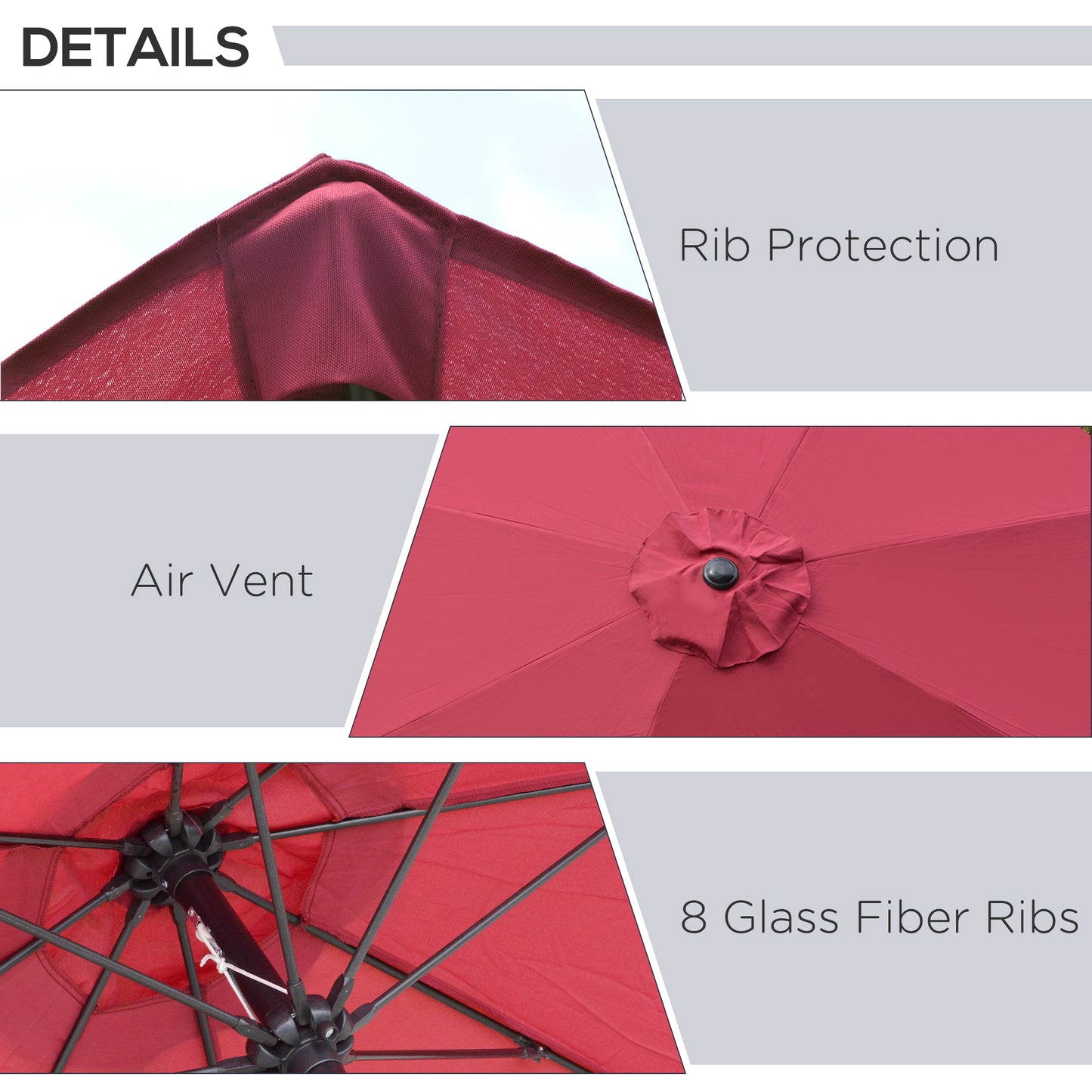 2.7M Garden Parasol Umbrella with Glass Fibre Ribs