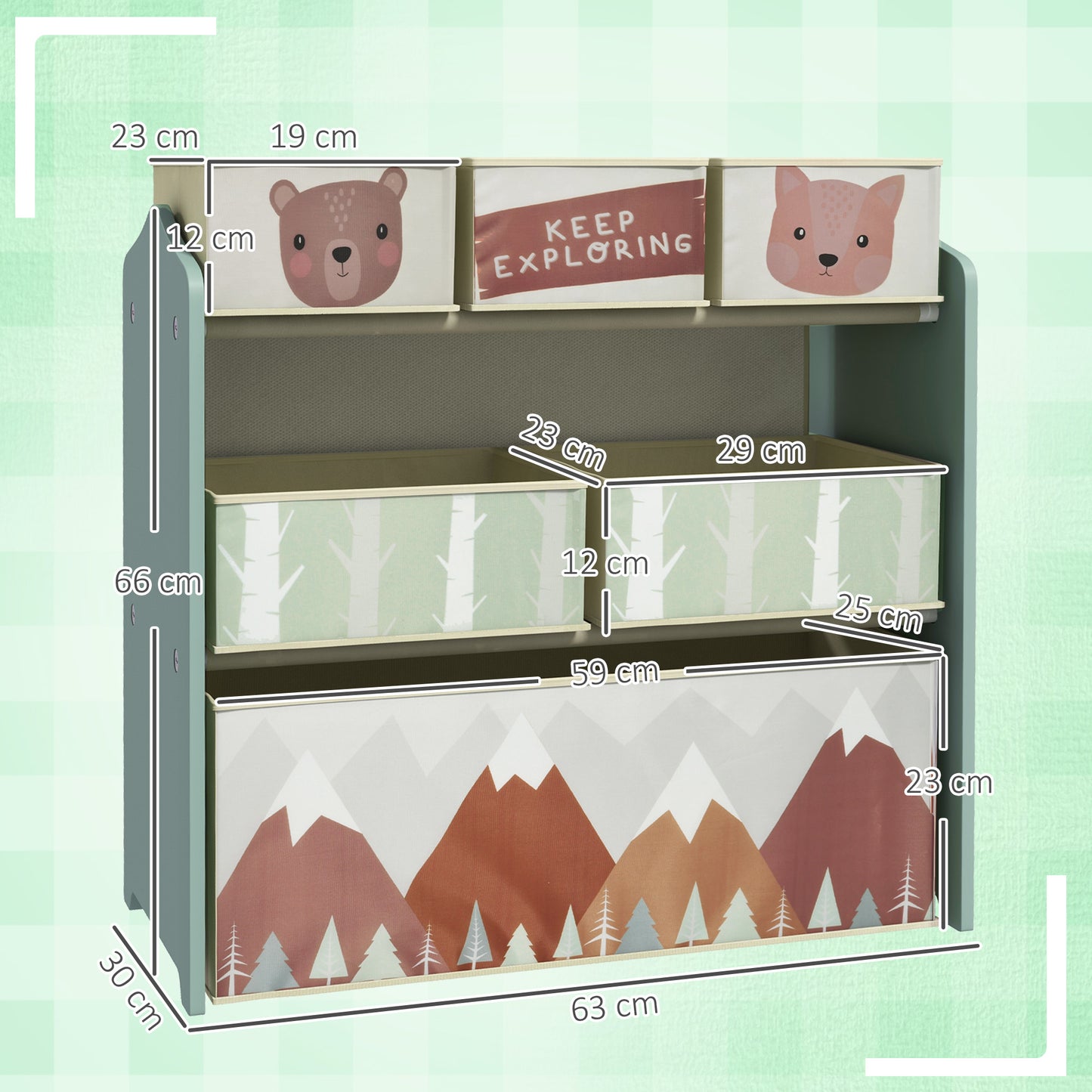 Kids Storage Unit, Toy Storage Organiser, with Six Fabric Bins