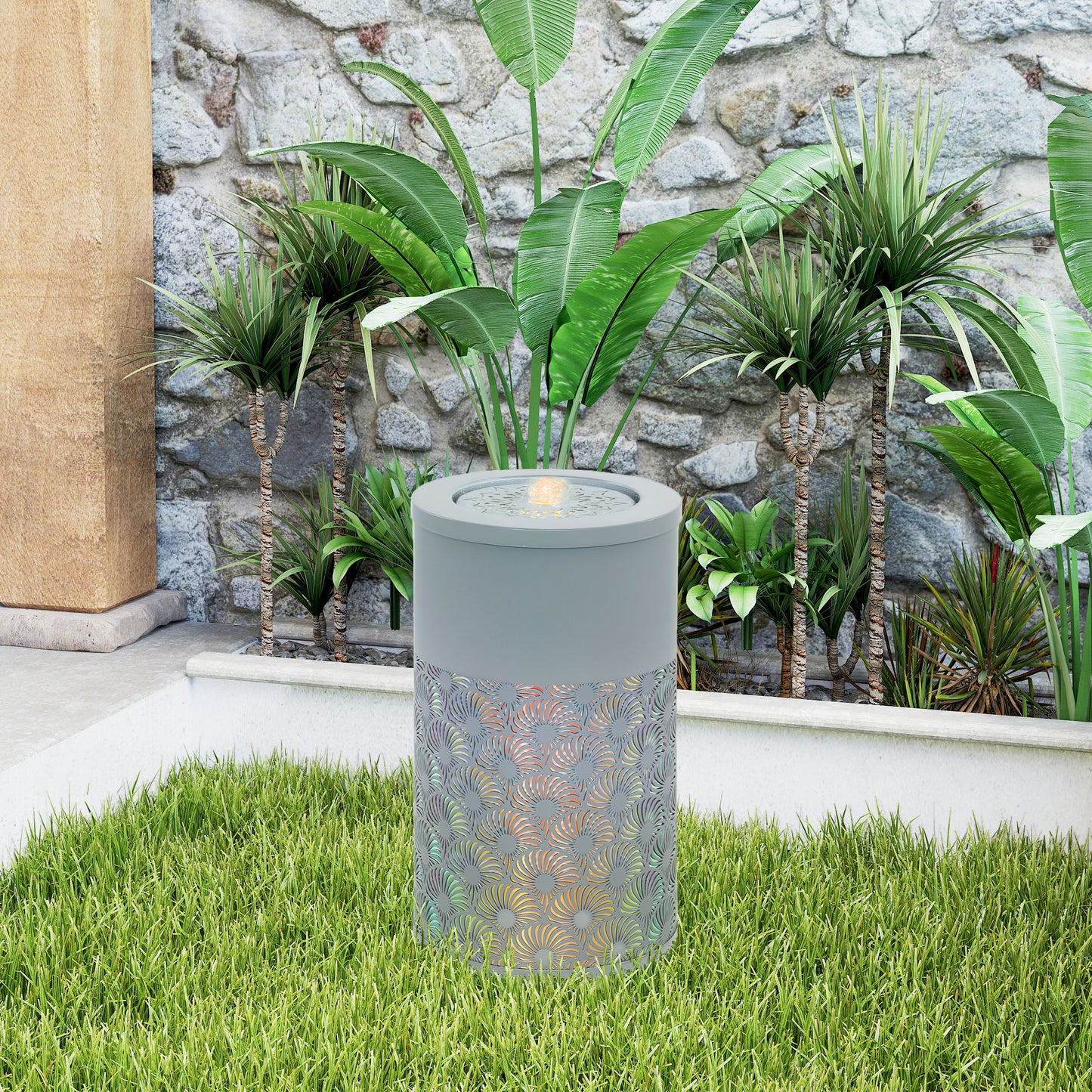30 cm Tall Garden Waterfall Fountain with LED Lights and Pump