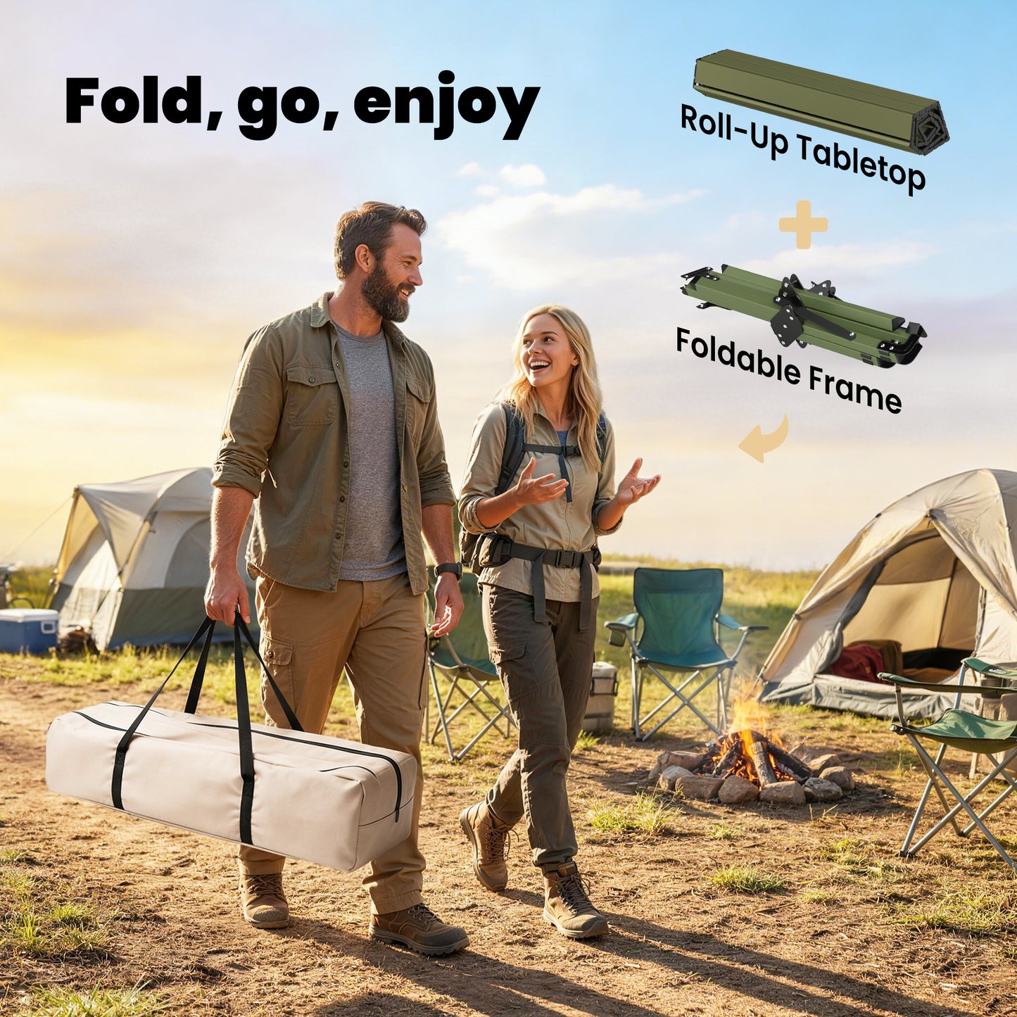 4ft Folding Camping Table, Waterproof Picnic Table with Roll Up Top