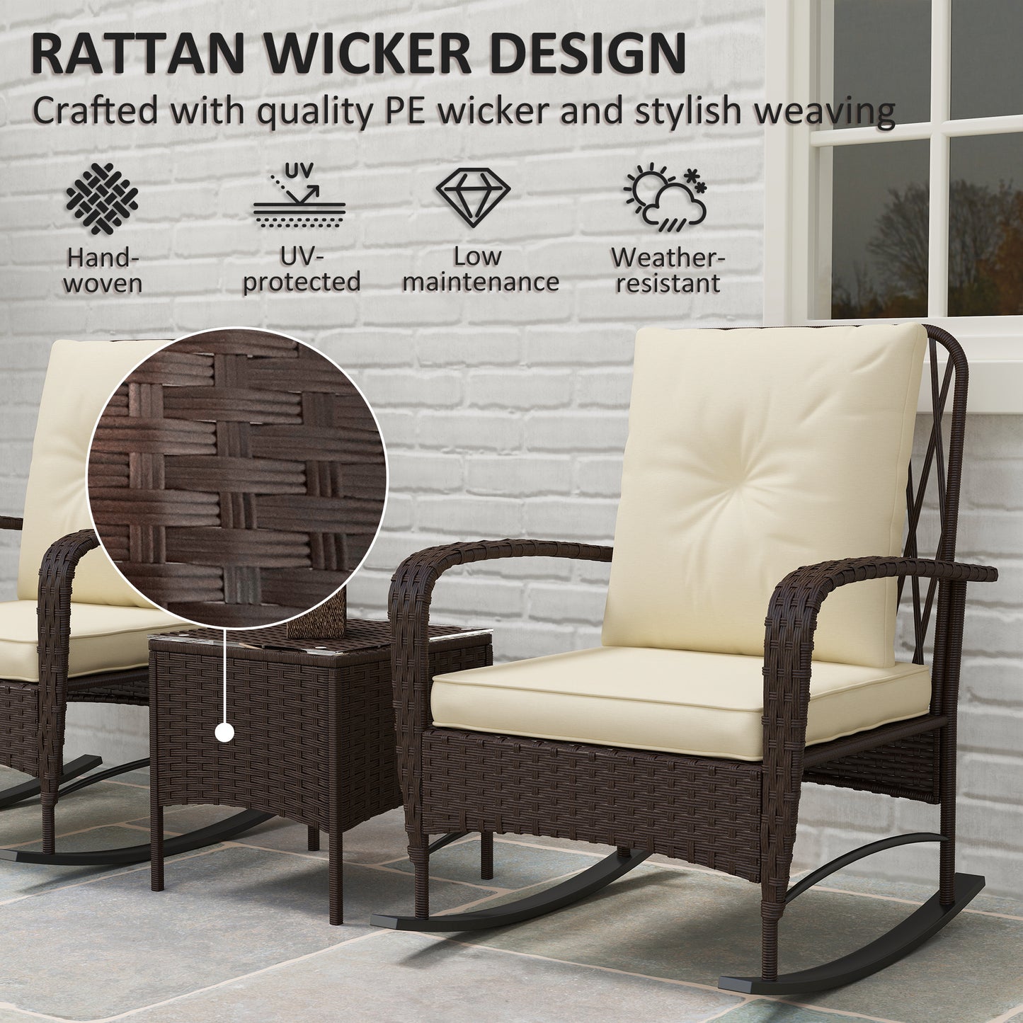 Three-Piece Rocking Chair Rattan Bistro Set