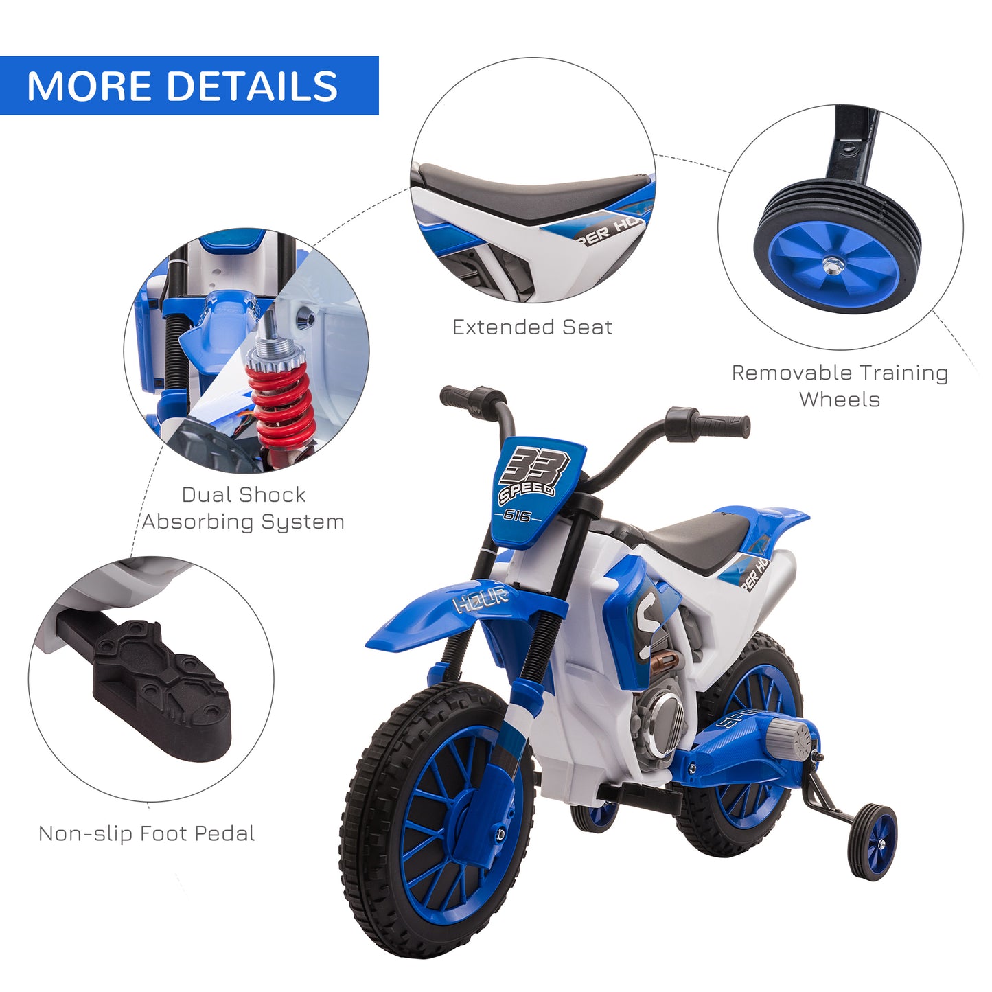 12V Kids Electric Motorcycle Ride-On, with Training Wheels