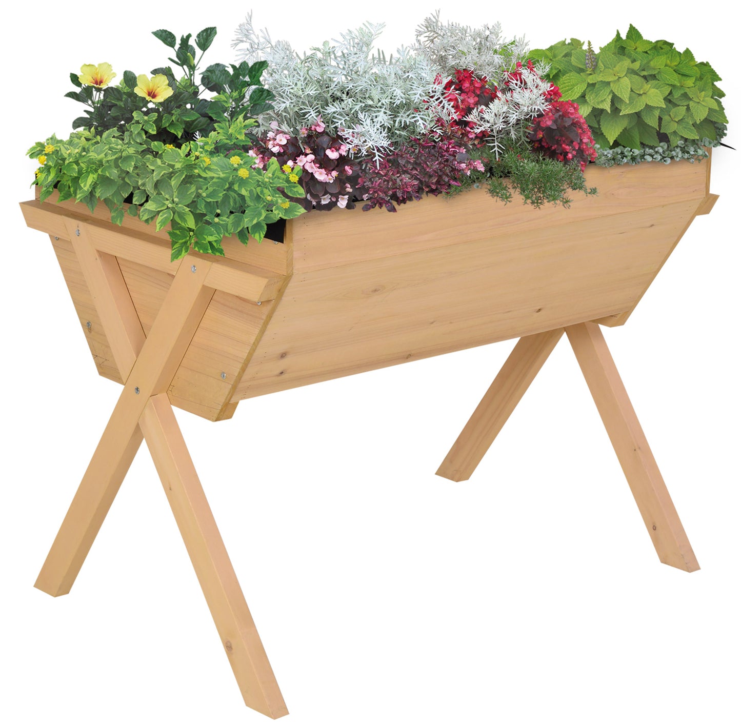 Large Fir Wood Raised Plant Stand Oak Tone