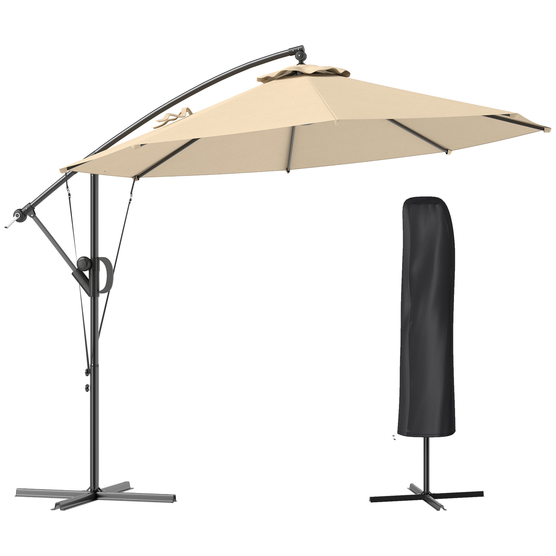 3(m) Garden Cantilever Parasol with Cover and Wind Protection Strap