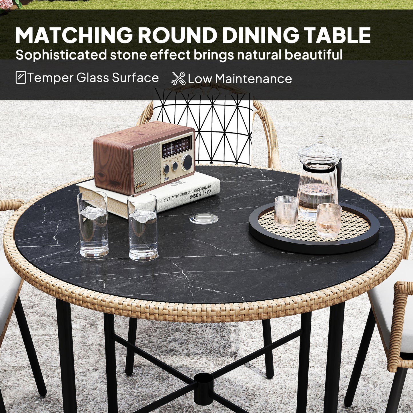 5 Piece Patio Rattan Dining Set