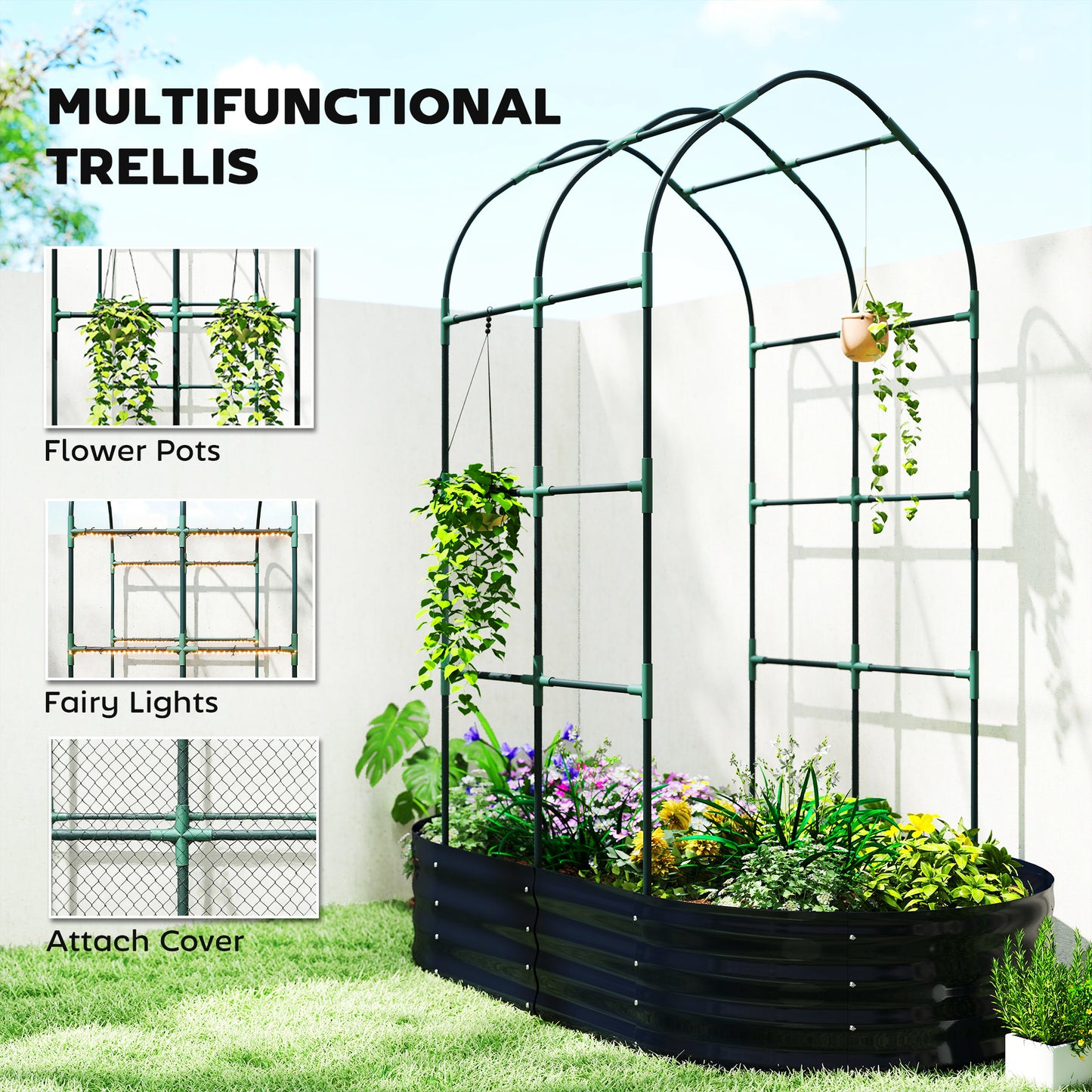 Galvanised Raised Garden Bed with Arched Trellis
