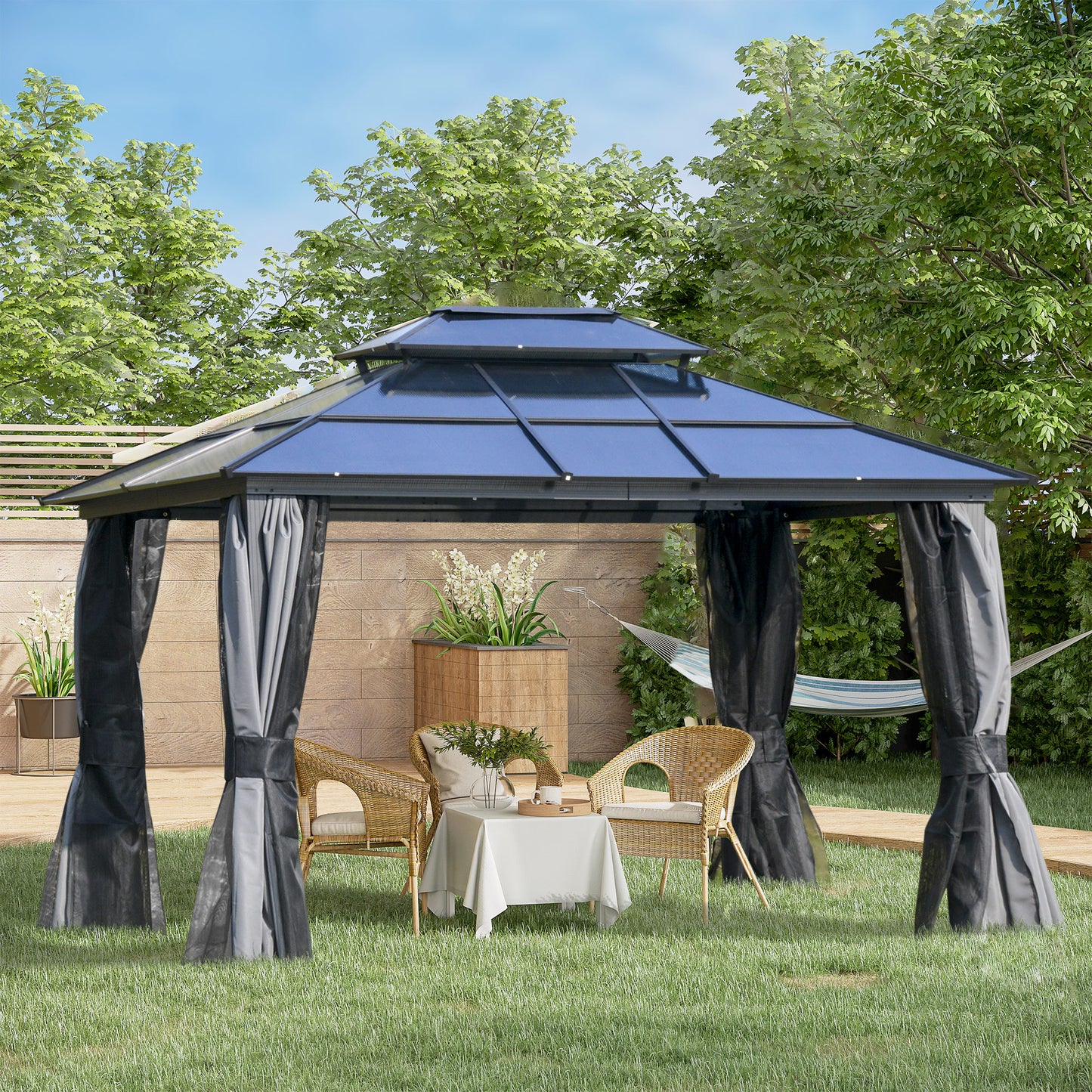 Outdoor 3.6 x 3(m) Gazebo Cabana w/ Steel Frame & Net Sidewalls
