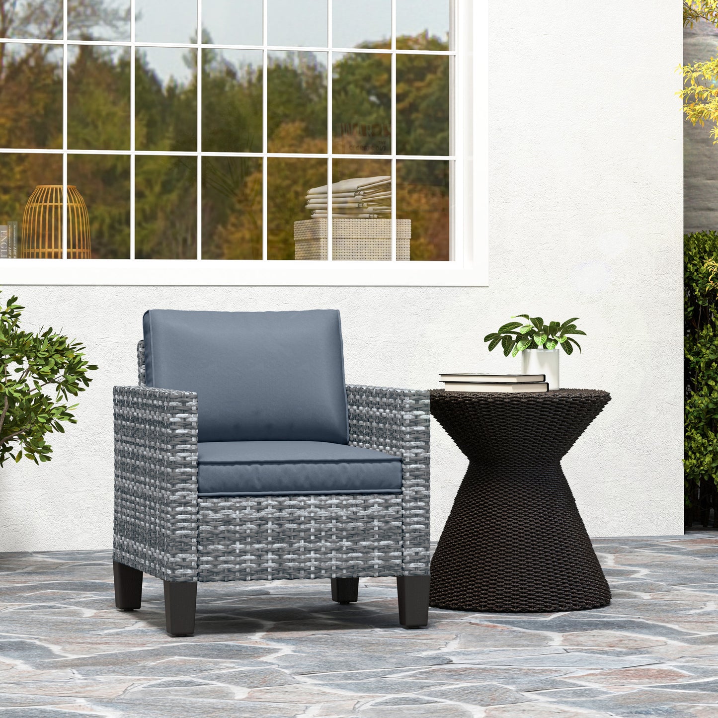Single Rattan Armchair, with Cushions