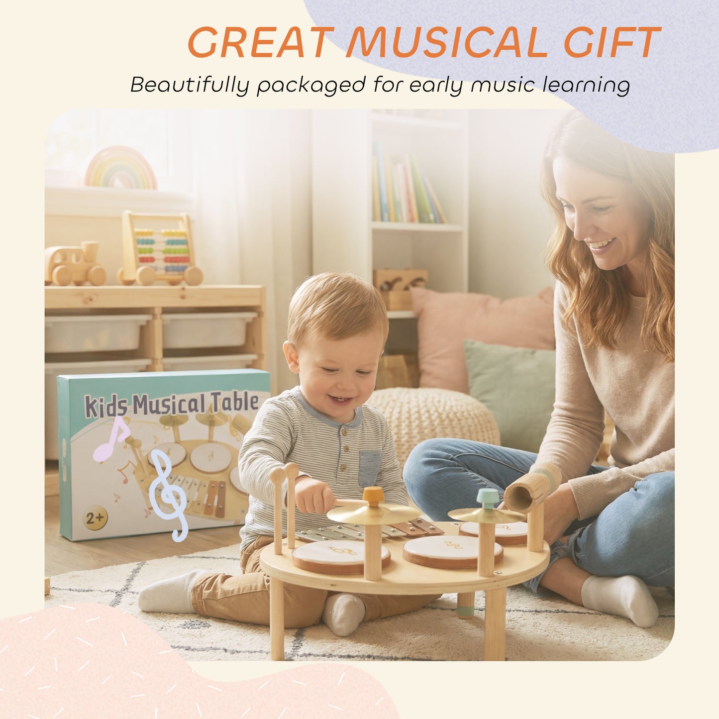 Baby Drum Kit, Wooden Kids Musical Instruments with Drums